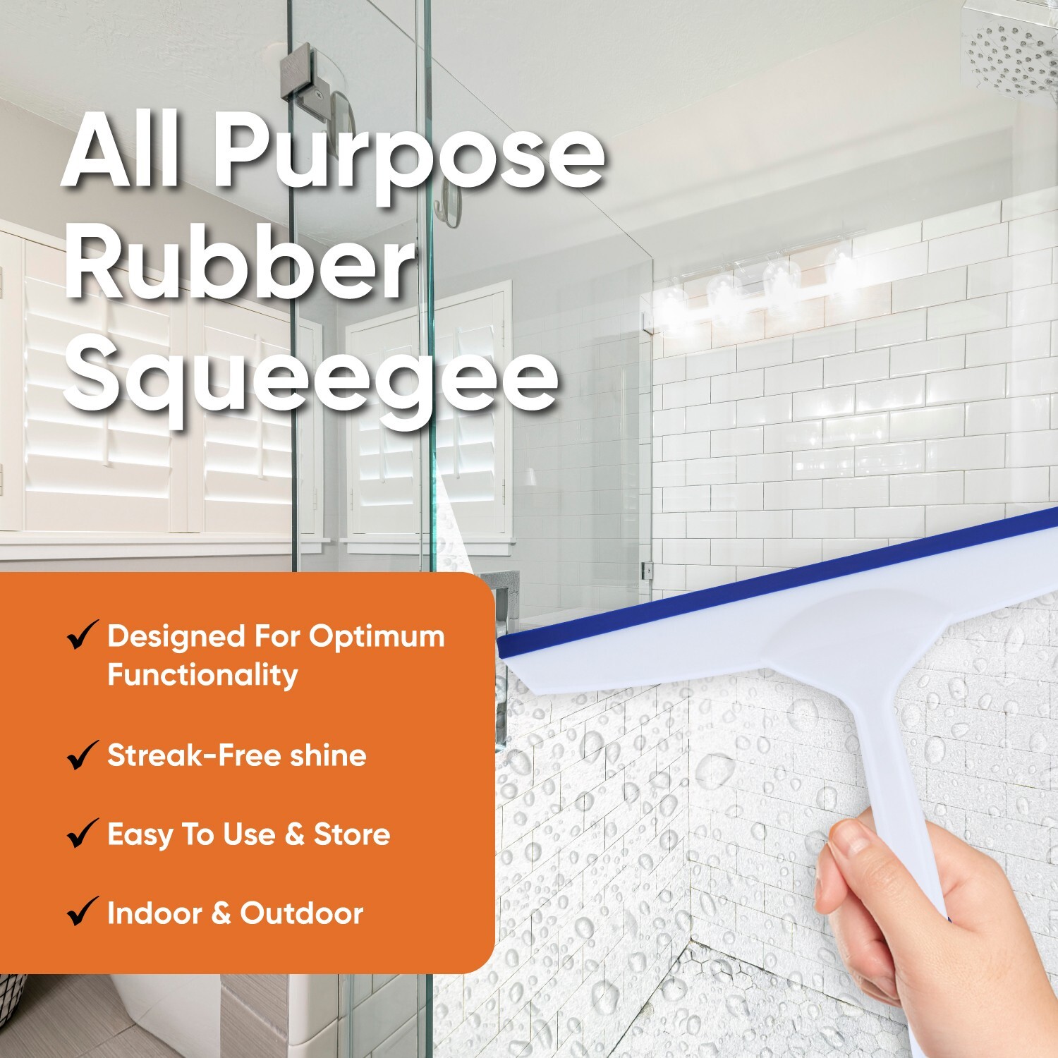 Superio 10" Window Rubber Squeegee with Hanging Loop, 2 pack Blue and Grey