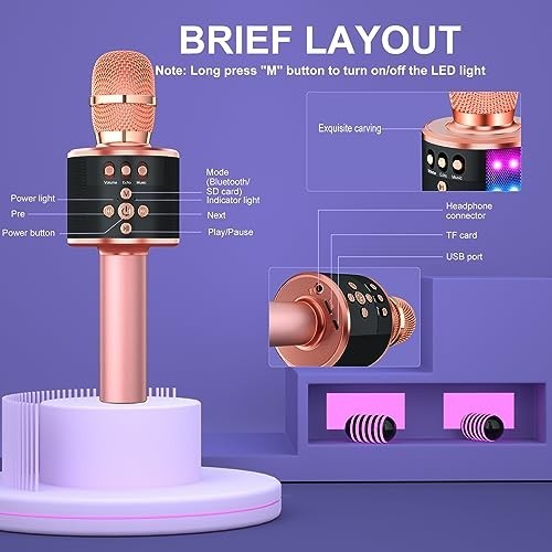 Portable Bluetooth Karaoke Microphone with Disco Lights & Echo Effect - Kids & A