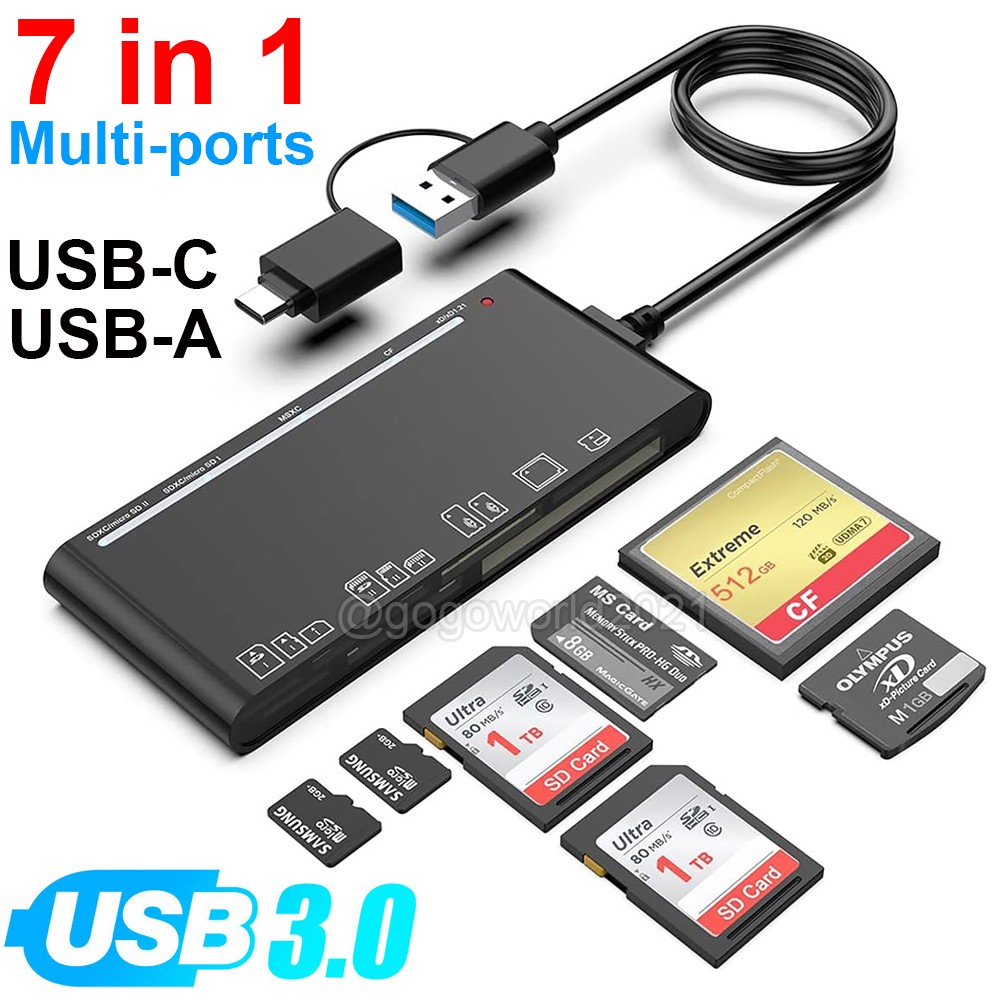 7-in-1 USB 3.0 Memory Card Reader High-Speed Adapter for Micro SD SDXC CF SDHC