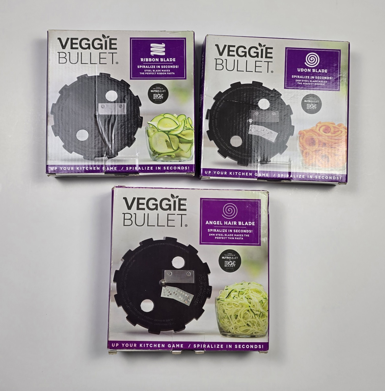 Veggie Bullet accessory blades 3PK Angel hair, Ribbon,Udon blades Open Box