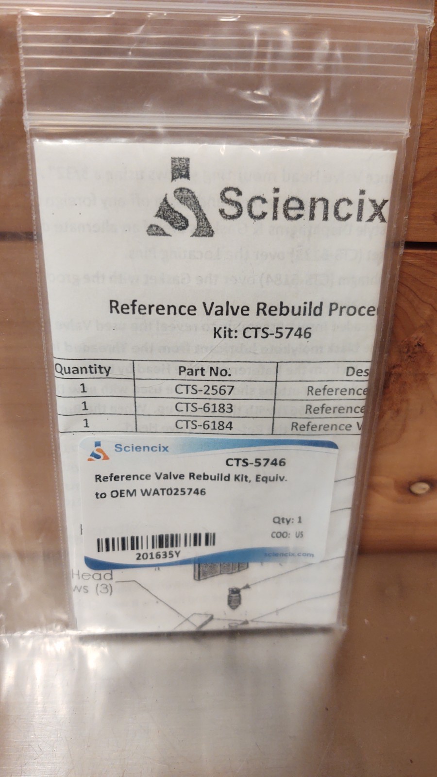 Waters Millipore Reference Valve Rebuild Kit, CTS-5746, Eqiv to OEM WAT025746
