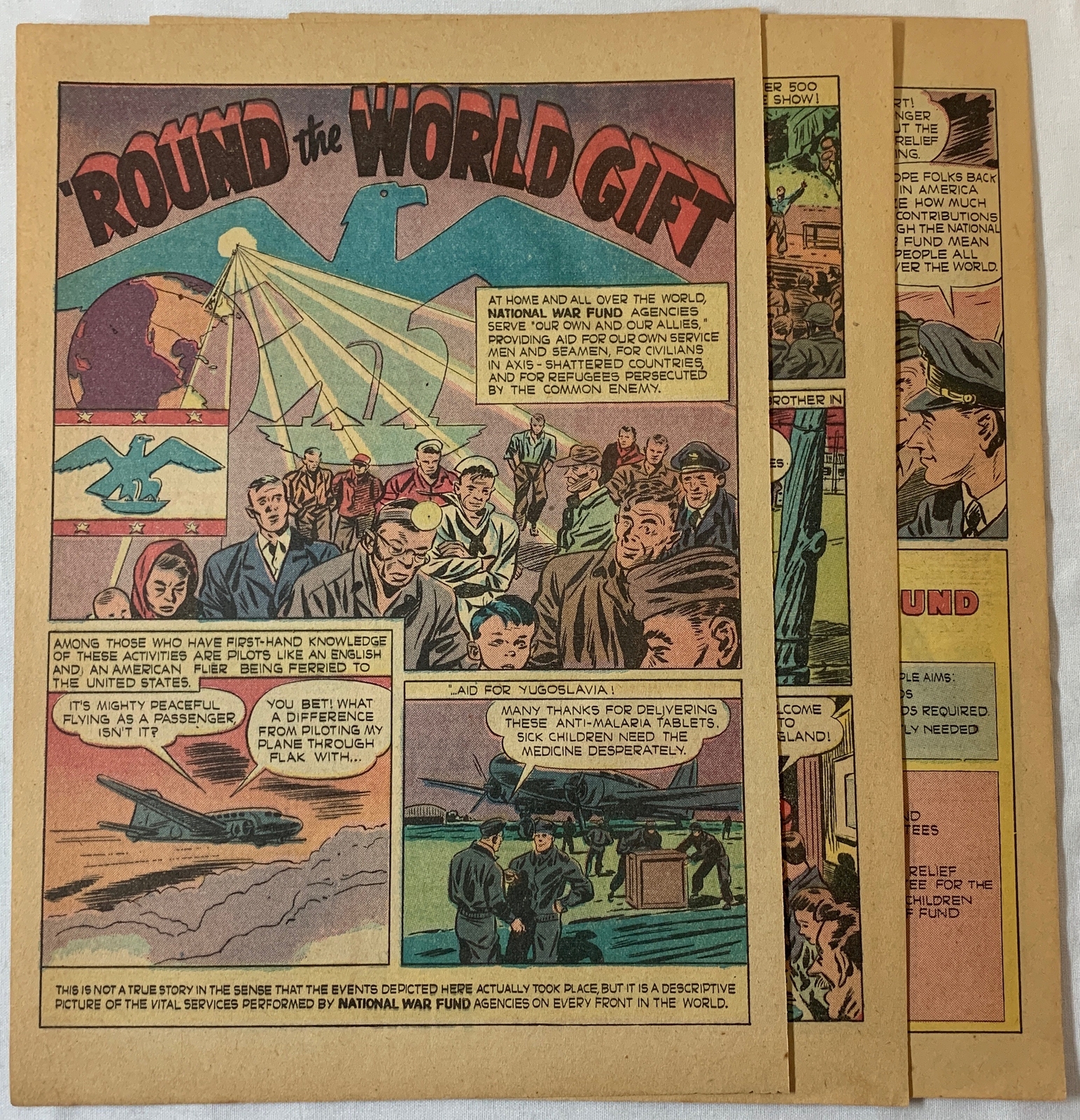 1944 four page cartoon story ~ NATIONAL WAR FUND ~ Round The World Gift