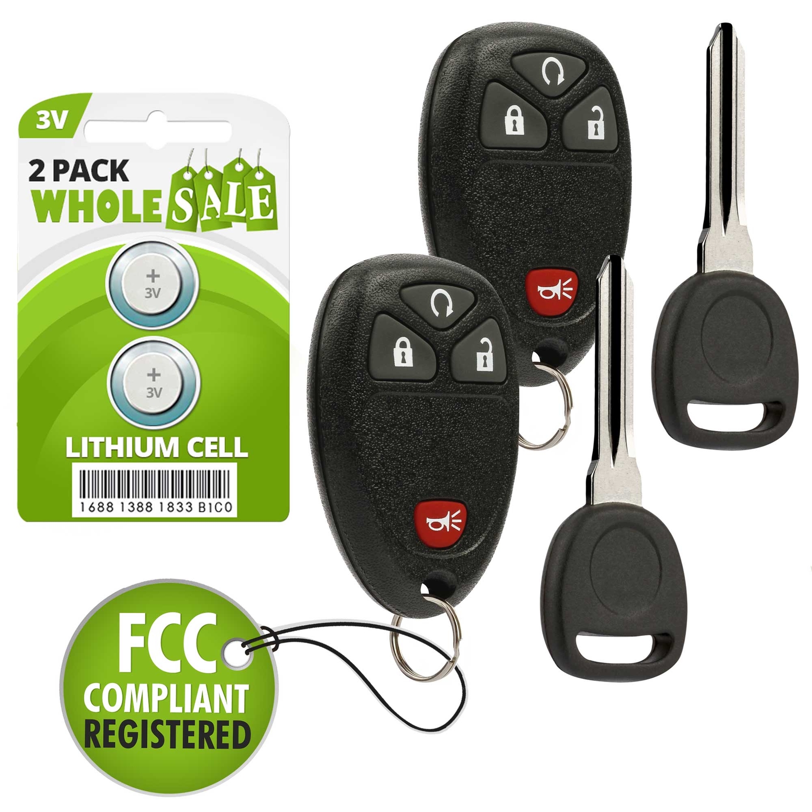 2 Replacement For 07 08 09 10 11 12 13 Chevrolet Silverado Key + Fob Alarm