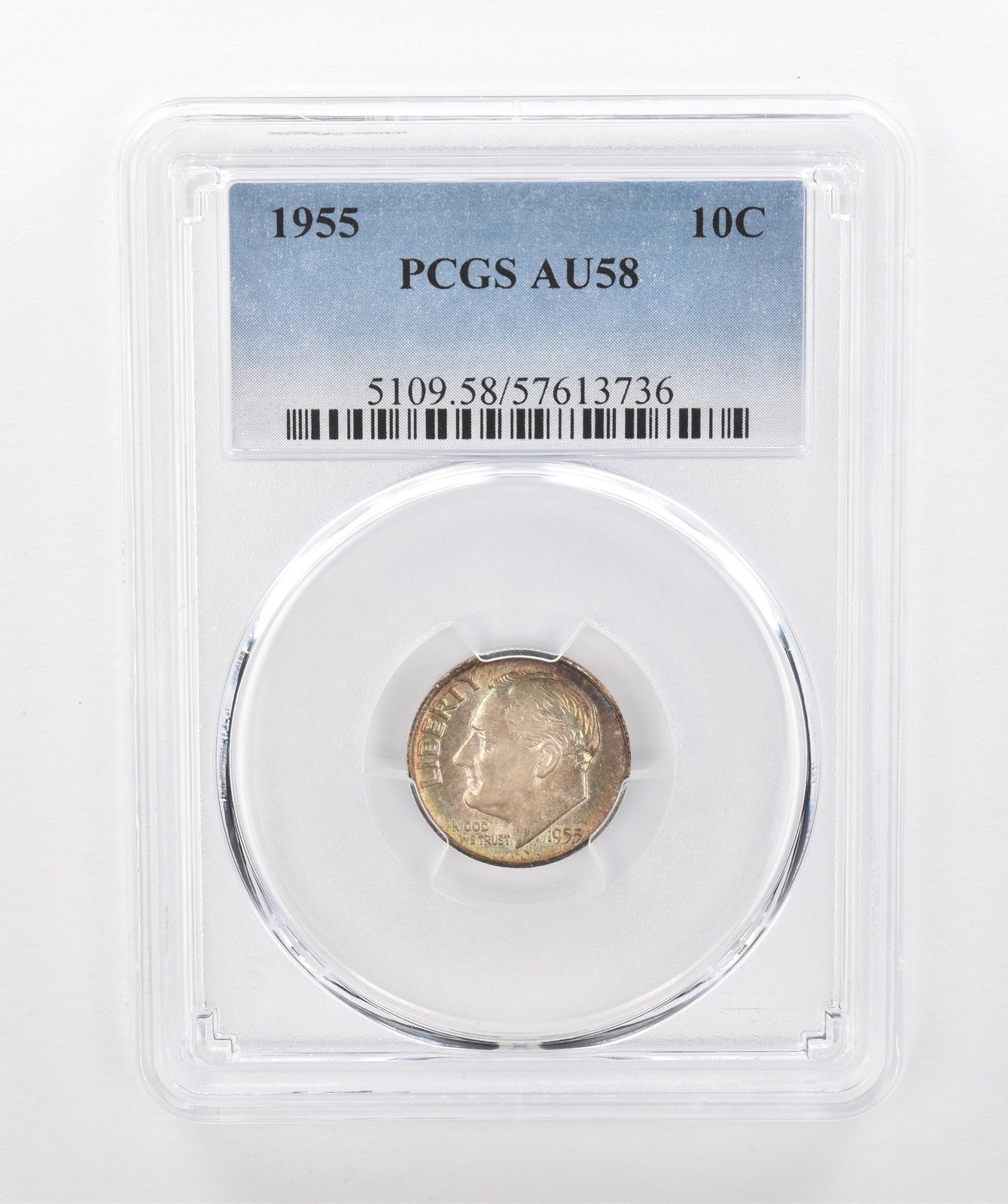 1955 Roosevelt Dime AU58 PCGS Beautiful Tone *1566