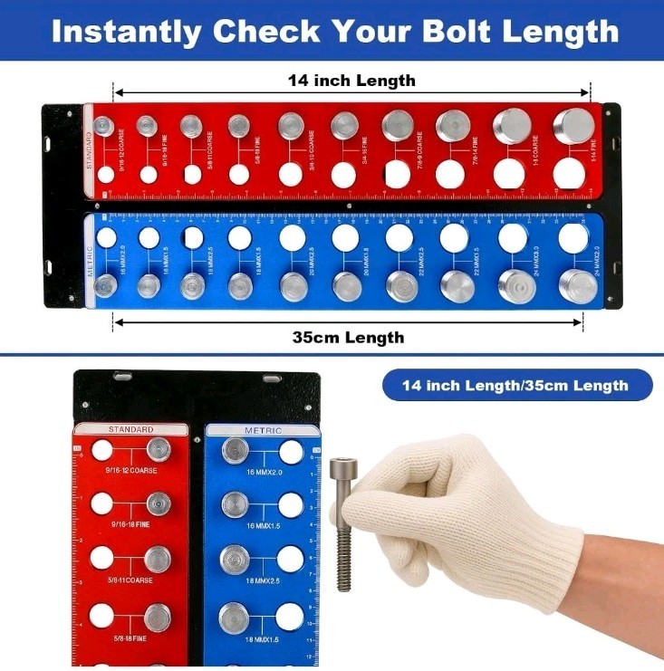 Detachable Magnetic Nut and Bolt Thread Checker 20 Bolt Sizer Standard & Metric