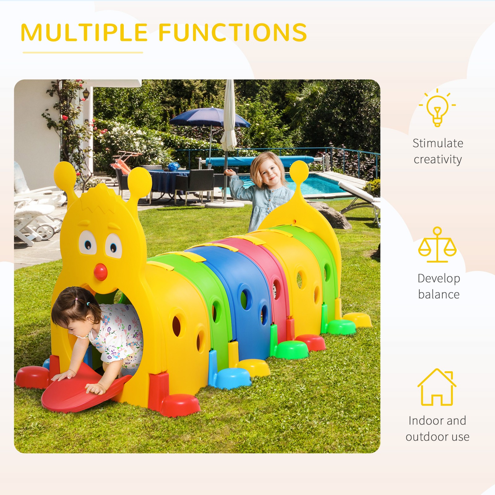 Kids Caterpillar Tunnel Outdoor Indoor Climb-N-Crawl Play Equipment for 3-6 Year