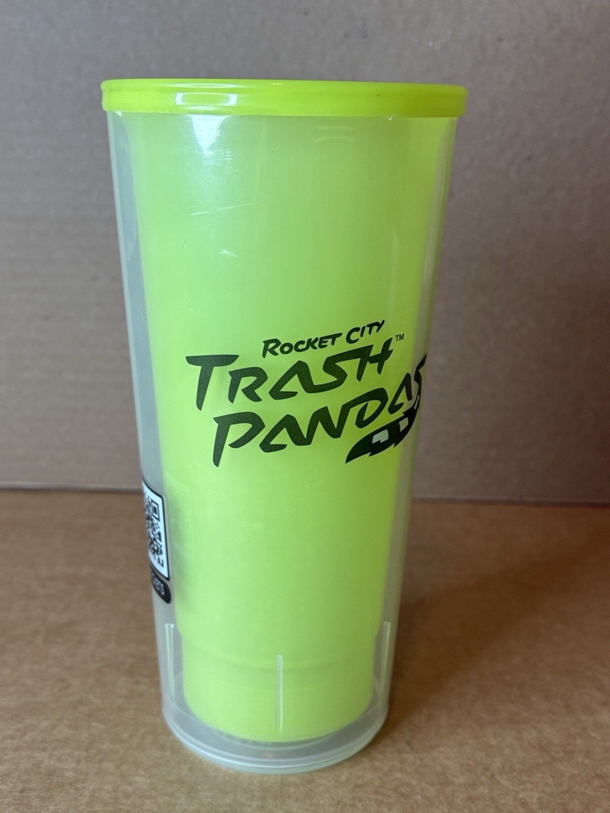Rocket City Trash Pandas Cup by Whirley Neon Yellow / Green Baseball Minors