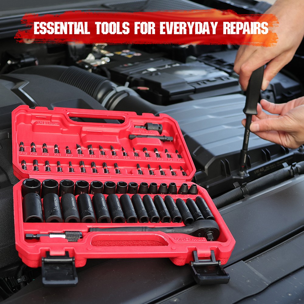 64PC 1/4" Drive Impact Socket Wrench Screwdriver Head Set Drill Bit Set Ratchet