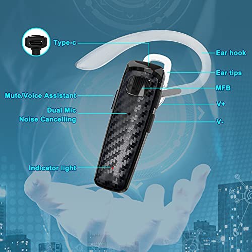 Bluetooth Headset, CVC8.0 Handsfree Bluetooth Earpiece, 16 Hrs Talk Time Black