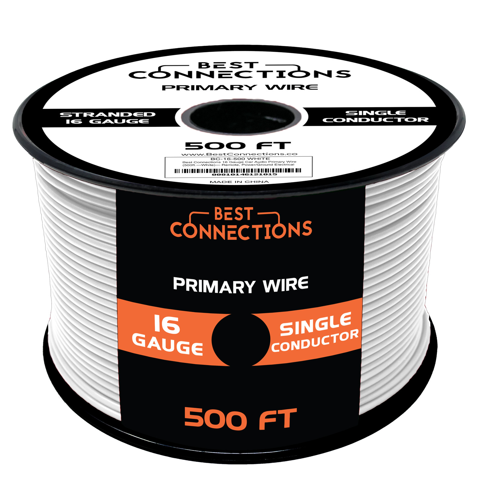 16 Gauge Car Audio Primary Wire (500ft–White)– Remote, Power/Ground Electrical