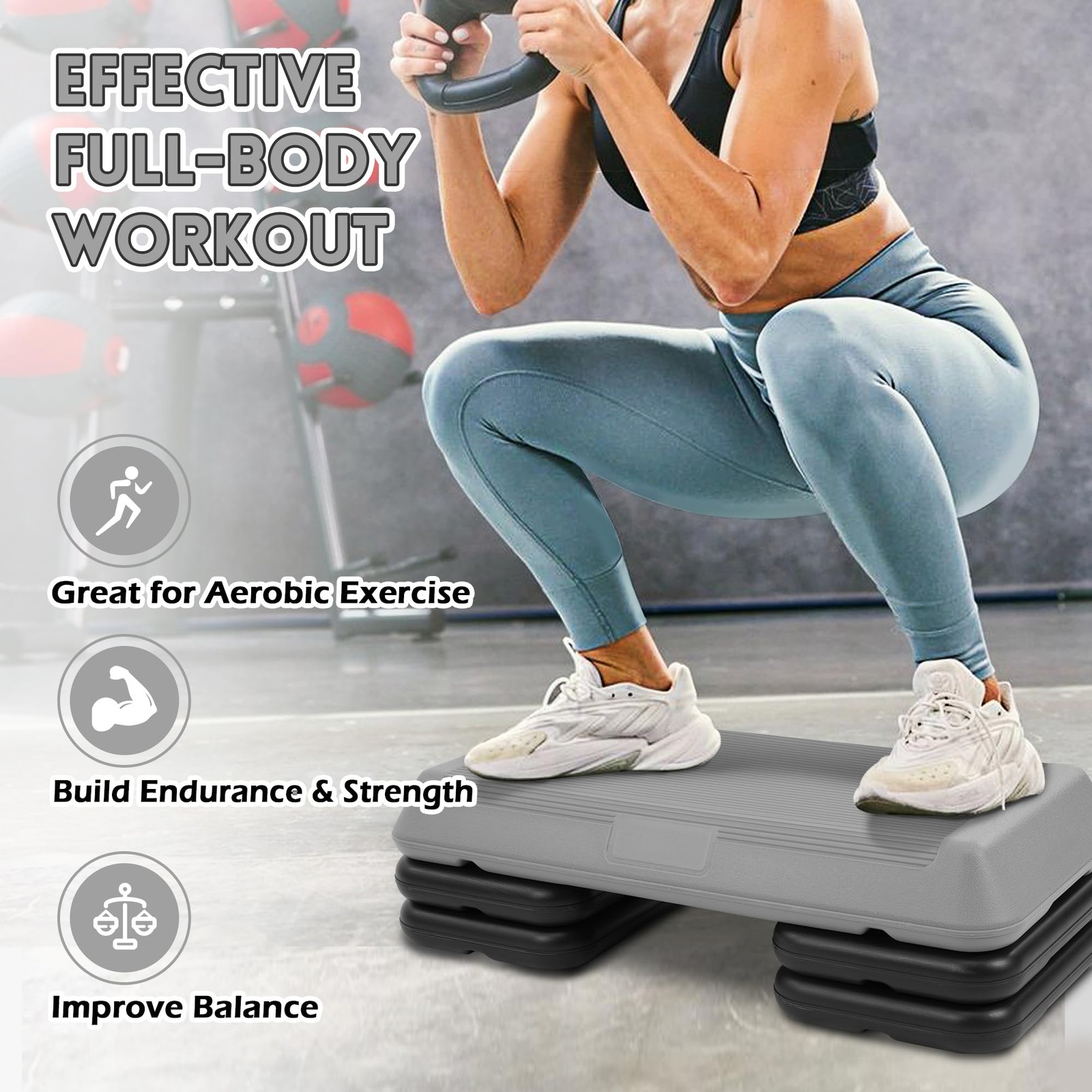 Step Aerobic Platform, Gray, Exercise Step with 5 Levels Adjustable Height, 4...