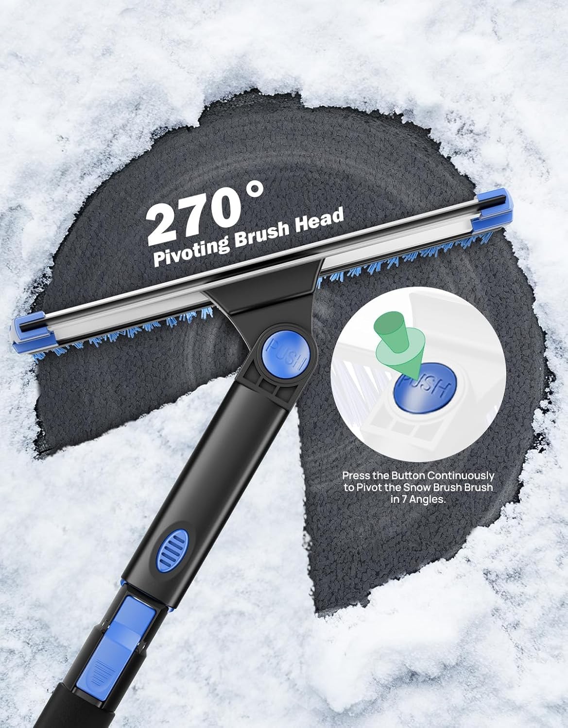 47.7” Extendable Snow Brush & Ice Scraper for Car Windshield, Blue