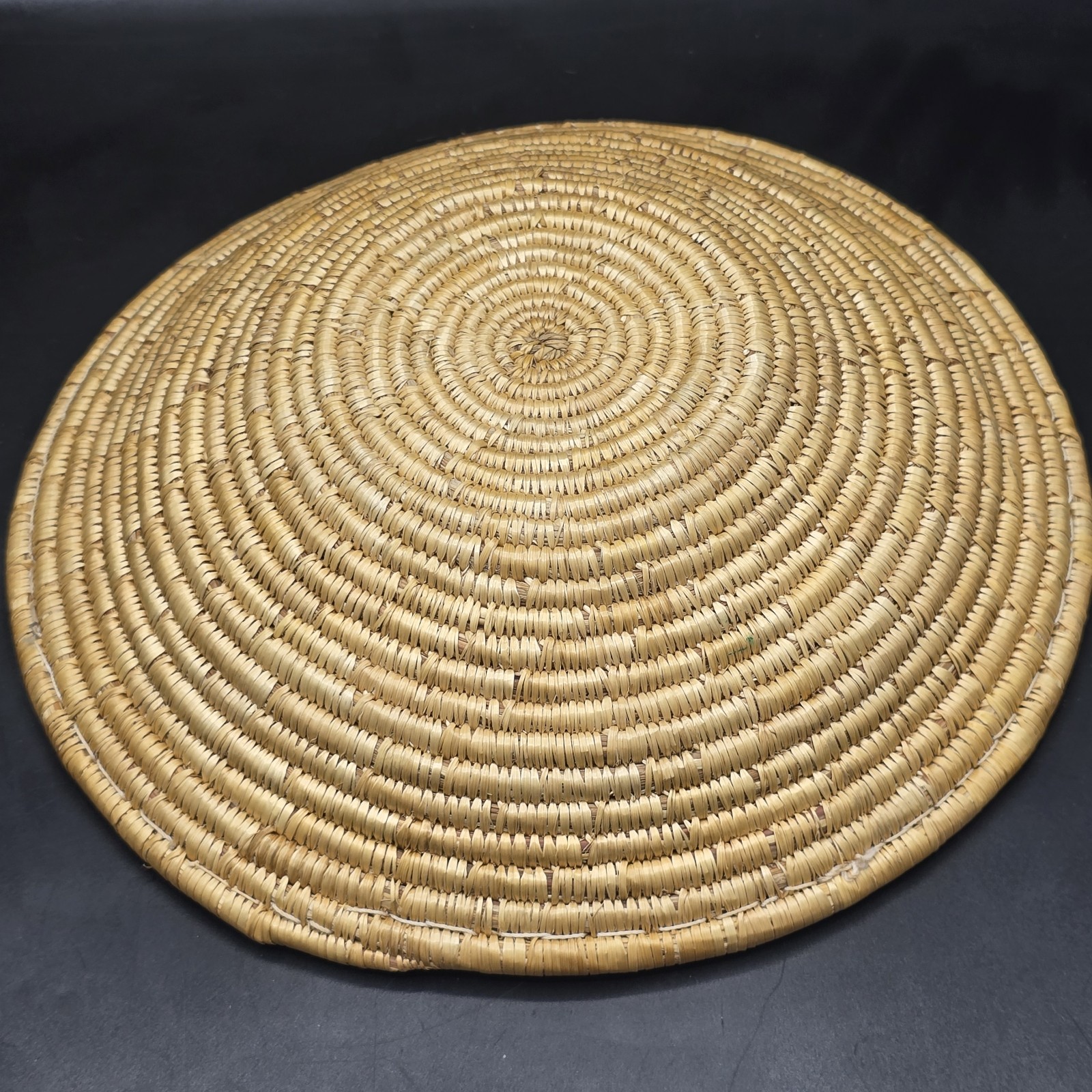 Handwoven Coil Basket with Red White Black Beaded Rim 10.5” Rustic Boho Decor