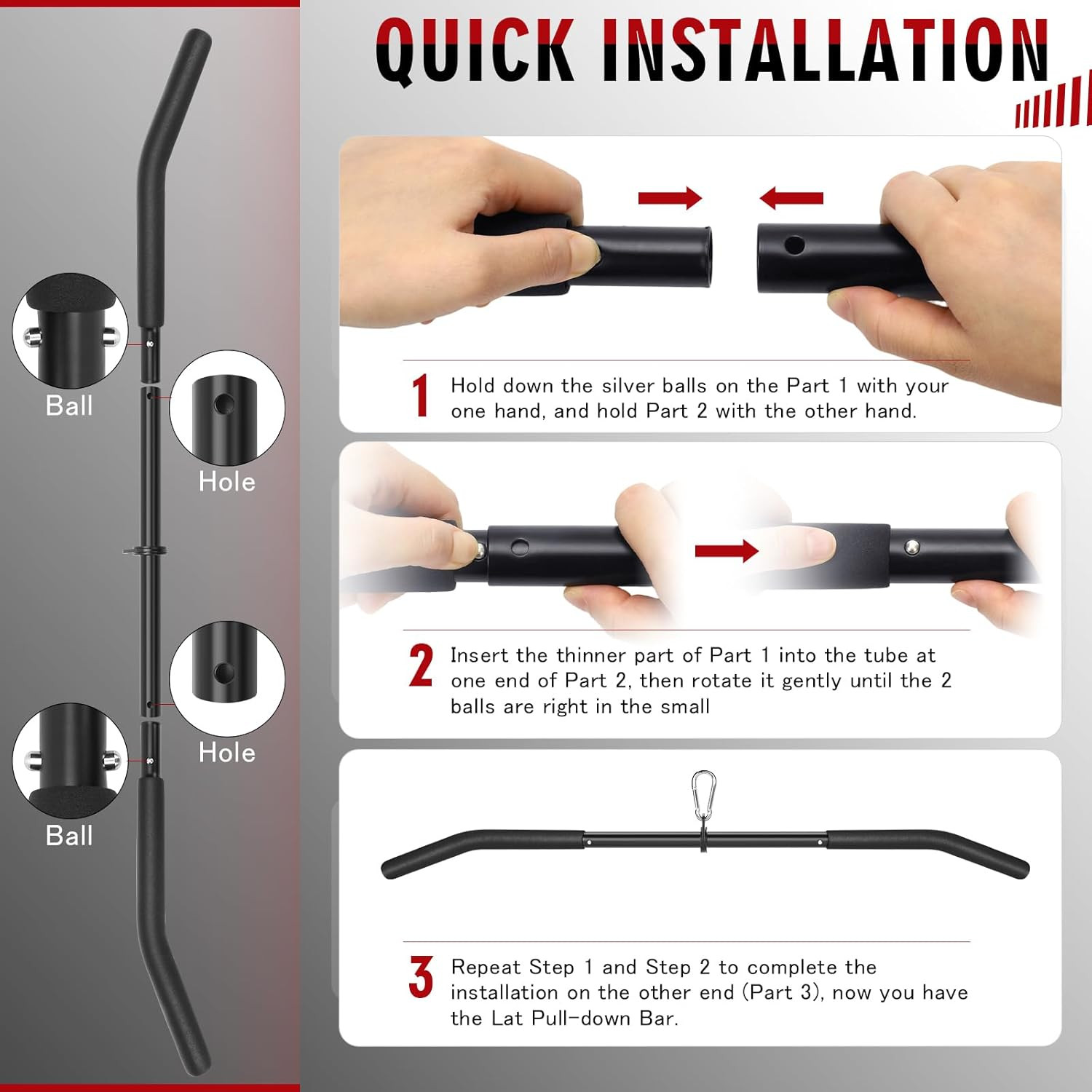 39.7 Inch Lat Pulldown Bar 360° Rotation Cable Machine Attachment Gym Handle