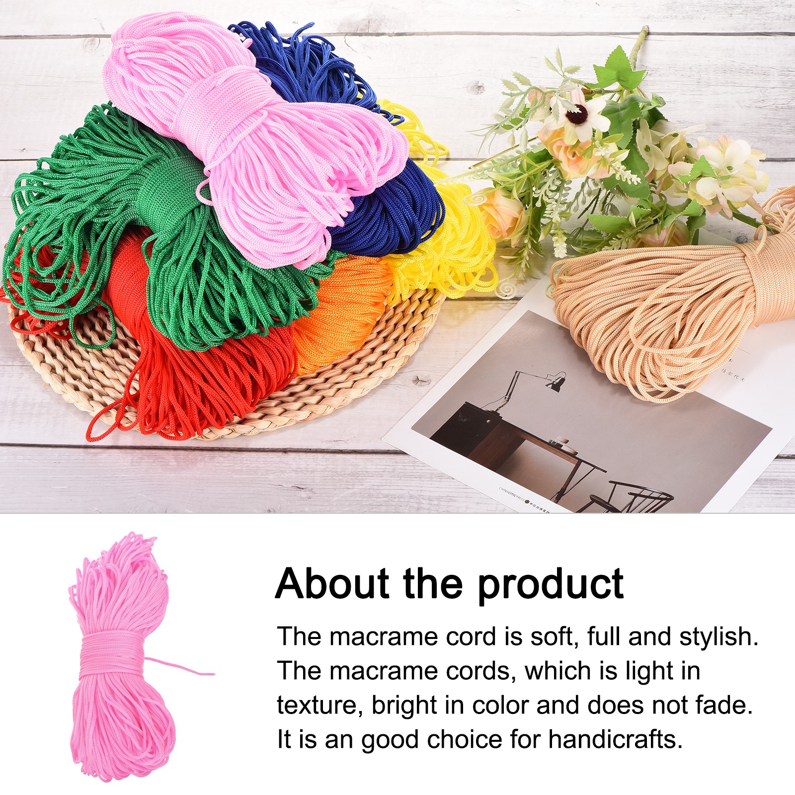 Macrame Cord 2.5mm x 109 Yard, Polyester Macrame Rope Twisted Macrame Yarn-Pink