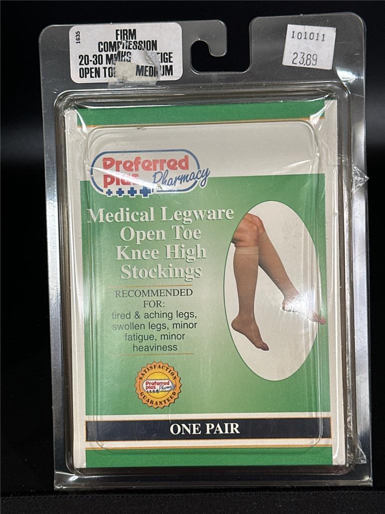 Preferred Plus Compression Open Toe Knee High Stockings Beige Medium New