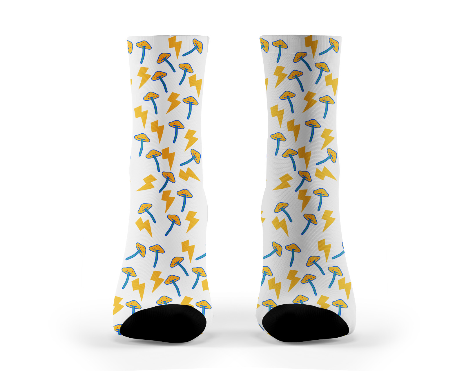 Hand-Printed Socks - Toadstool & Lightning Bolt Design - Unique Novelty One Size
