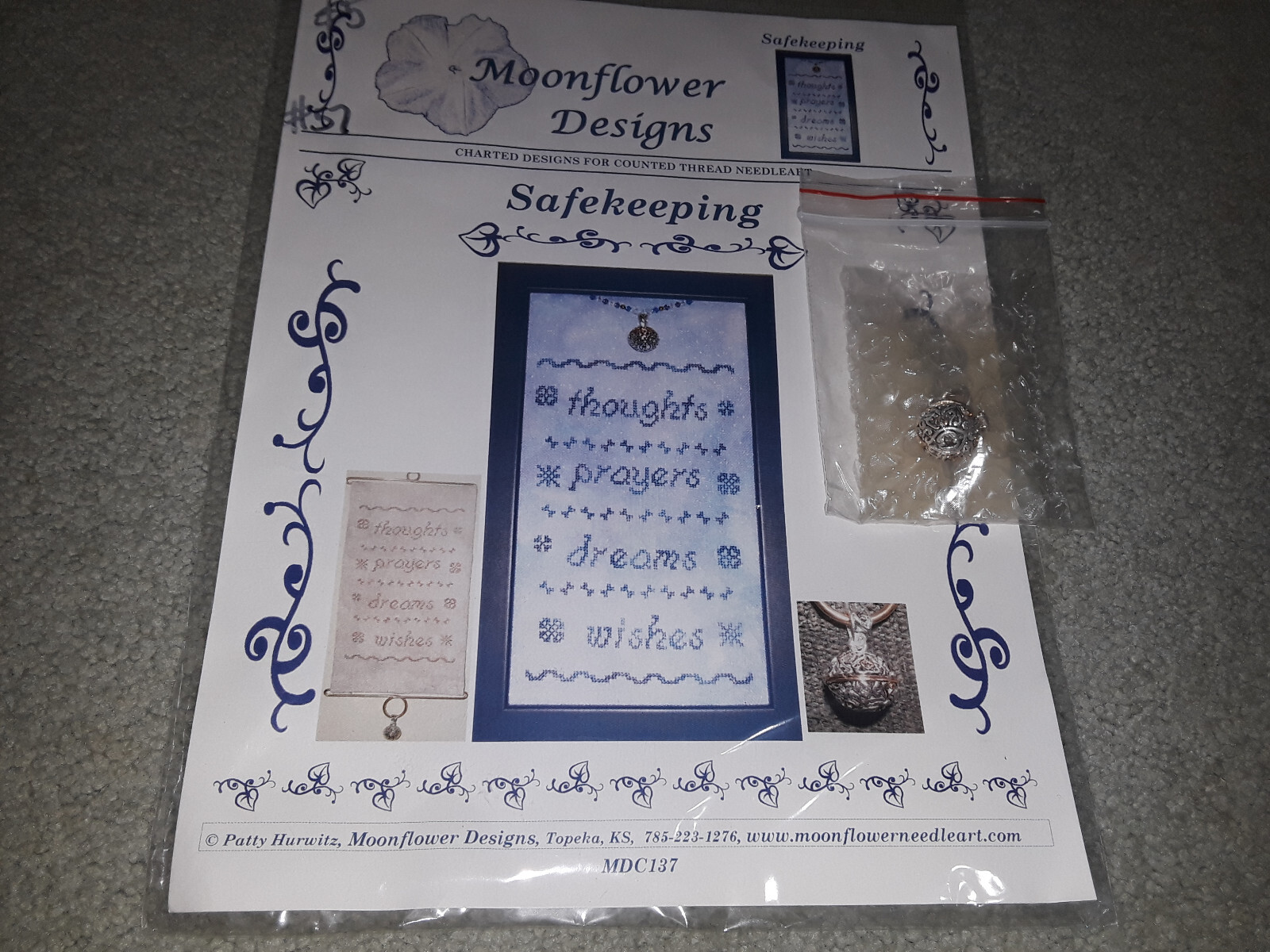 NEW RARE MOONFLOWER DESIGNS "SAFEKEEPING" PATTERN & EMBELLISHMENT