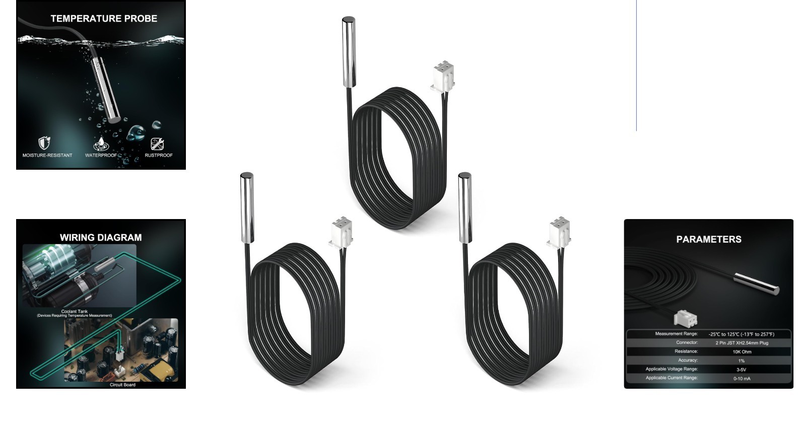 Versatile 10K Waterproof Temperature Sensor Probes - Multi-Use, 1 Meter Length