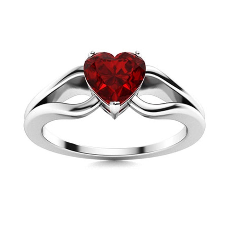 Solitaire 6MM Heart Shape Garnet Gemstone 925 Sterling Silver Split Shank Ring