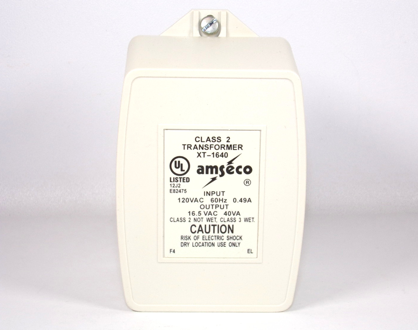 Amseco® XT-1640 Class 2 Transformer, Input: 120V, 60Hz, 0.49A Out: 16.5V, 40va