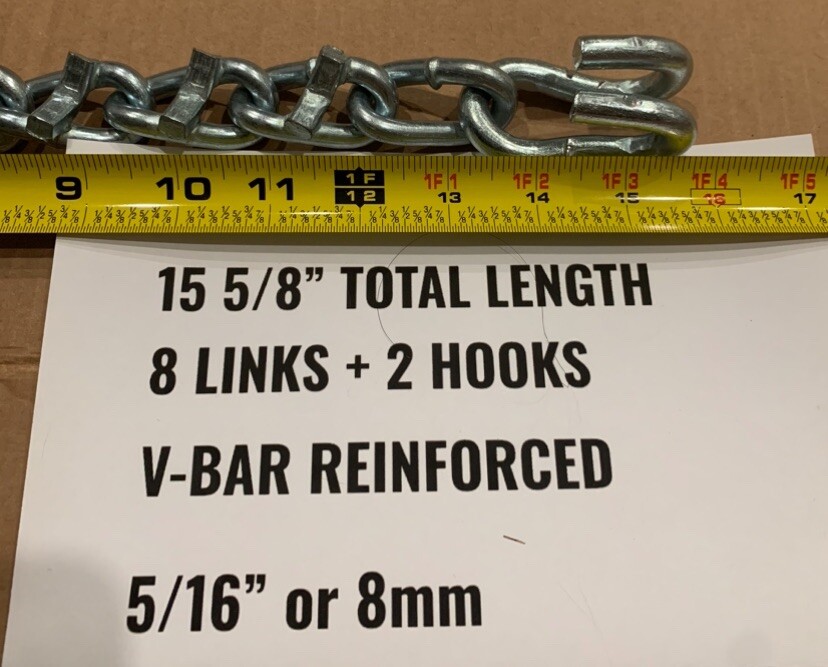 15 5/8” V-Bar 8 Links +2 Hooks Ice Snow Cross Chain Link Section Part 5/16", 8MM