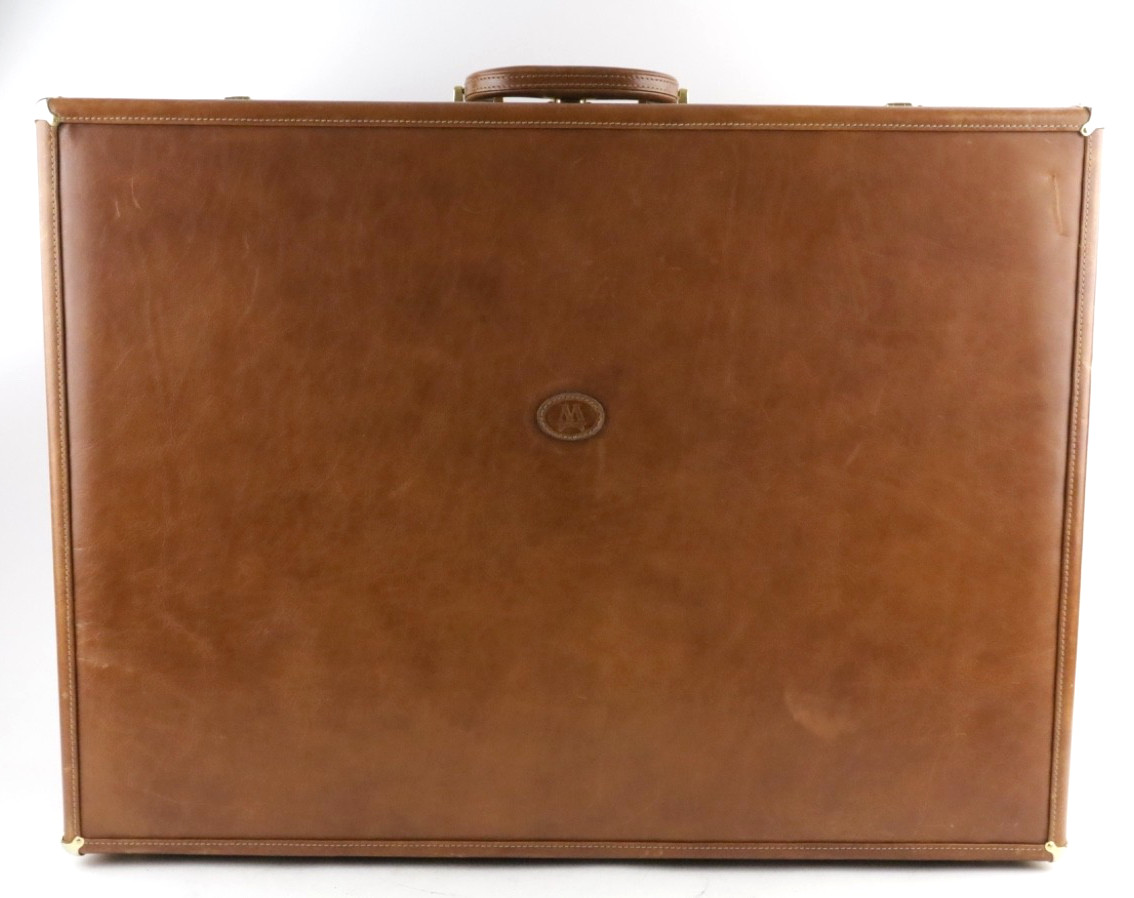 Matras Vtg Cognac Brown Leather/Amiet Lock Hardshell Luggage - Fast Ship!