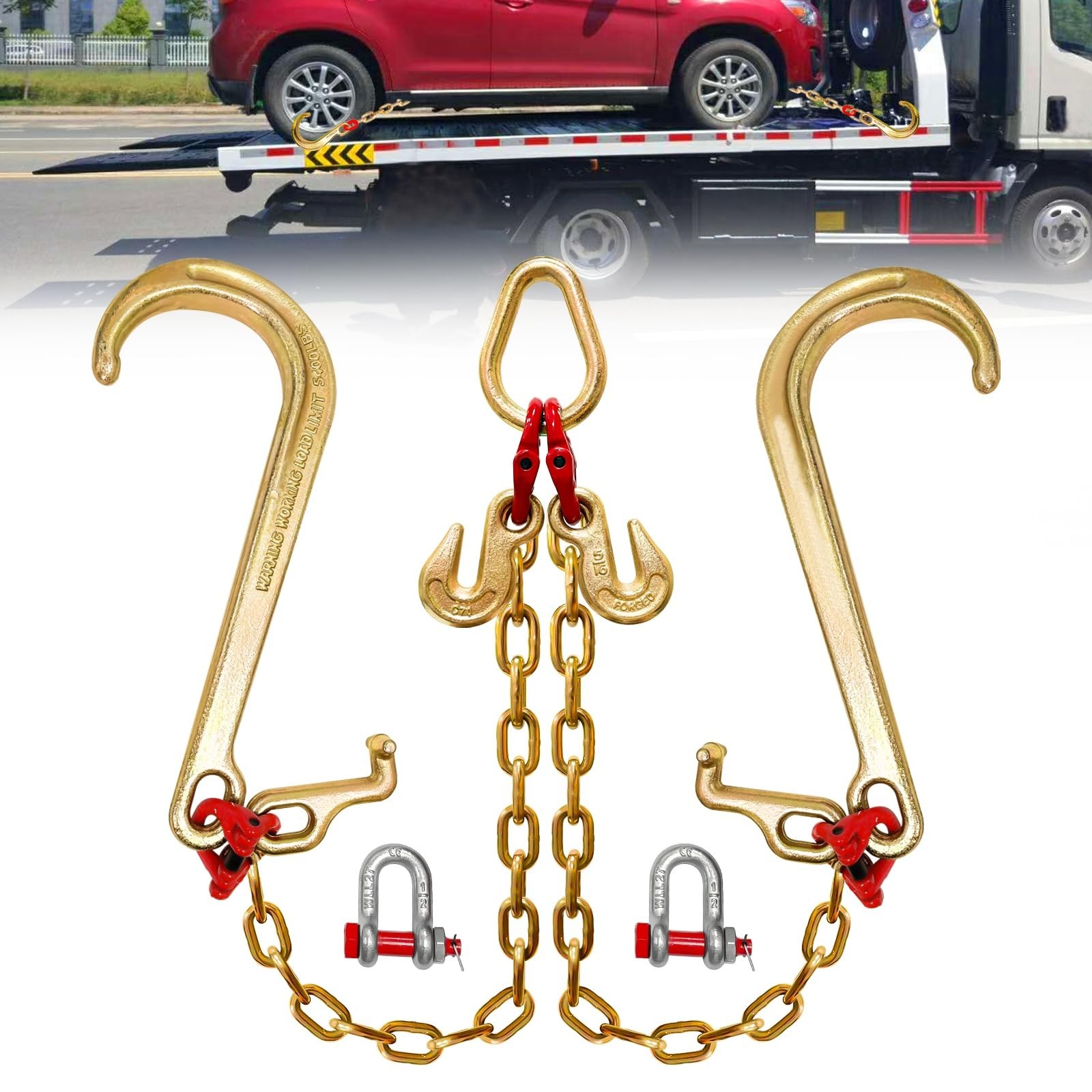G80 V Bridle Chain,5/16 in × 2 Ft Towing Chains Bridle with 5400 Lbs Workin