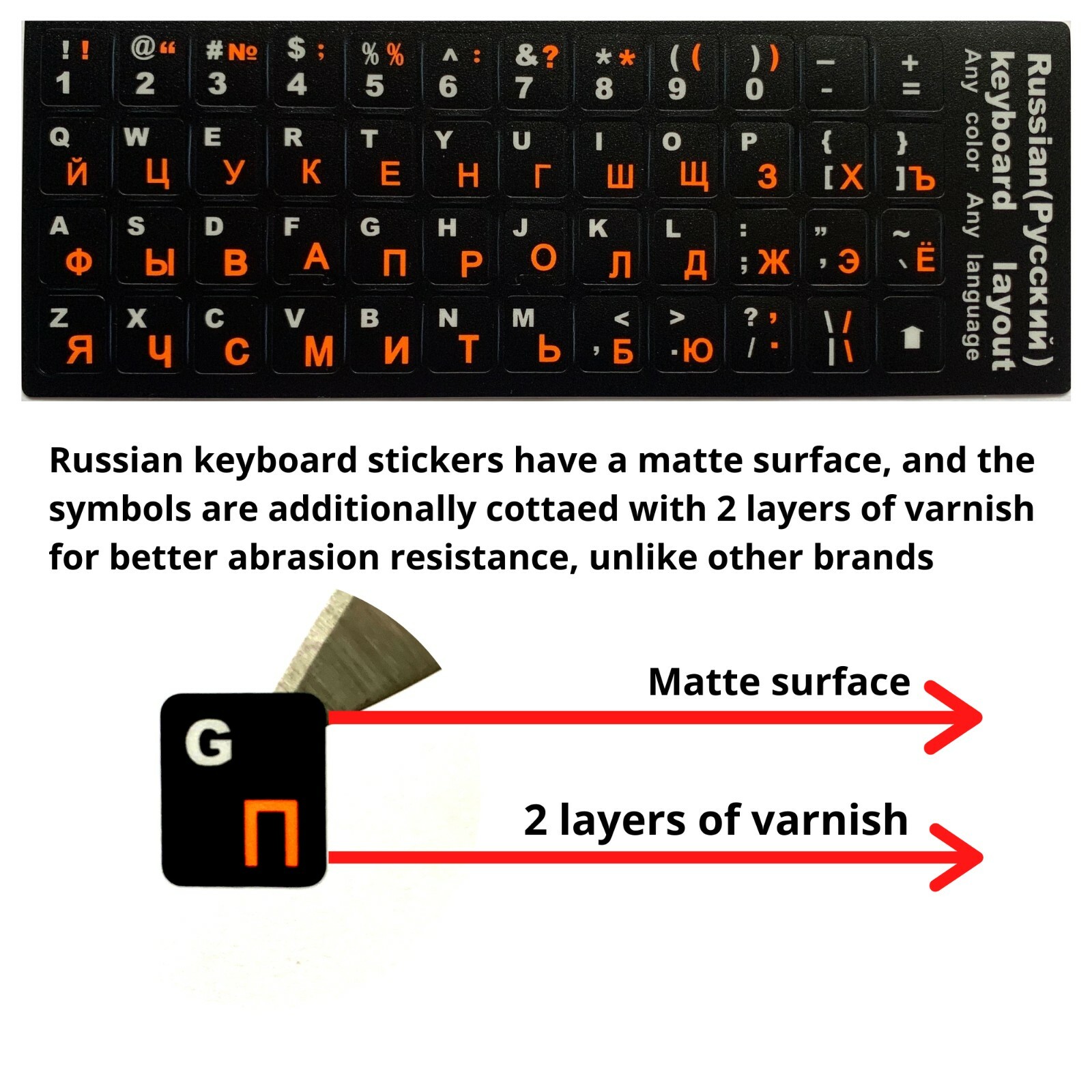 2 PCS Russian keyboard stickers Waterproof Replacement Computer Laptop Orange