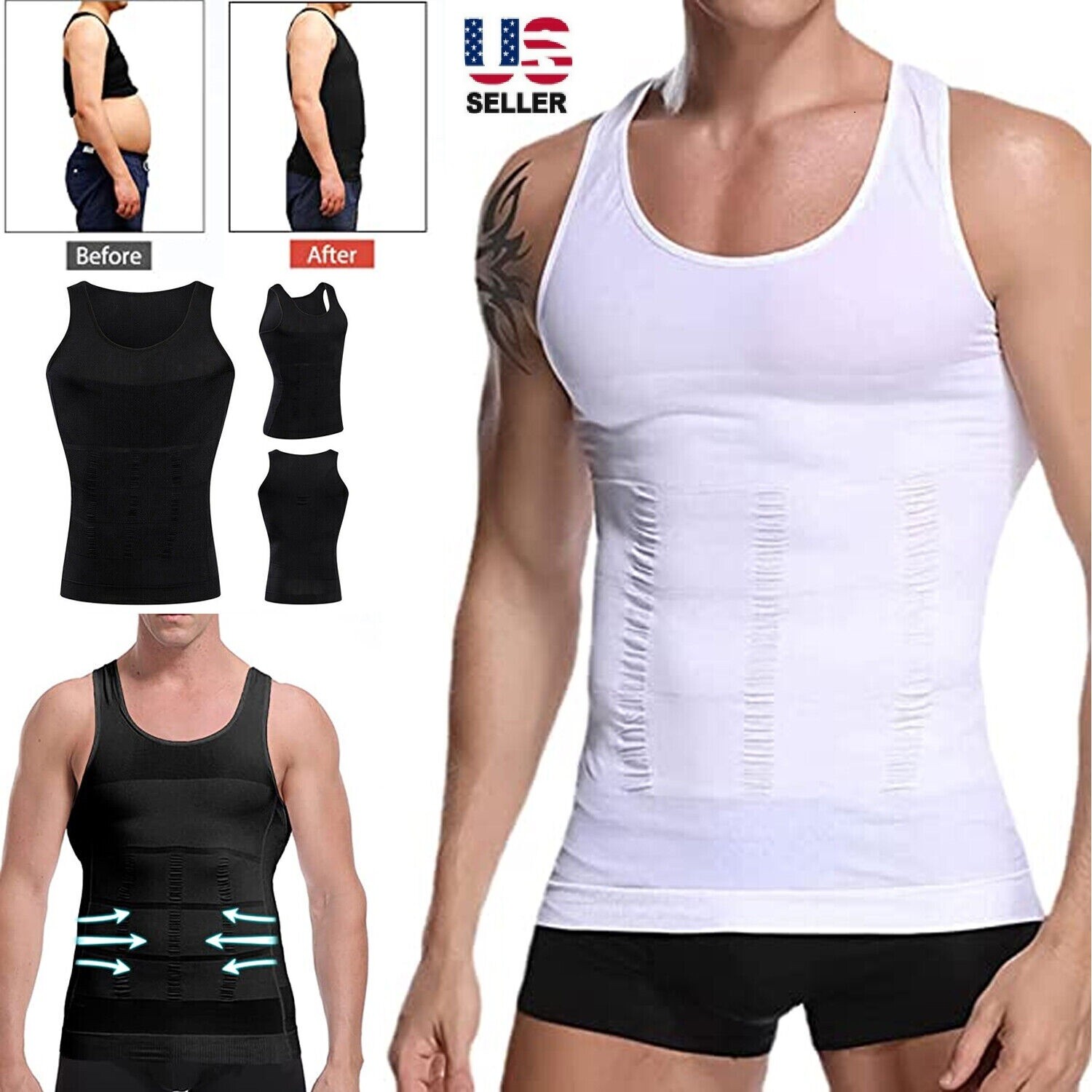 Men Slimming Body Shaper Posture Corrector Vest Abdomen Compression Shirt Tops
