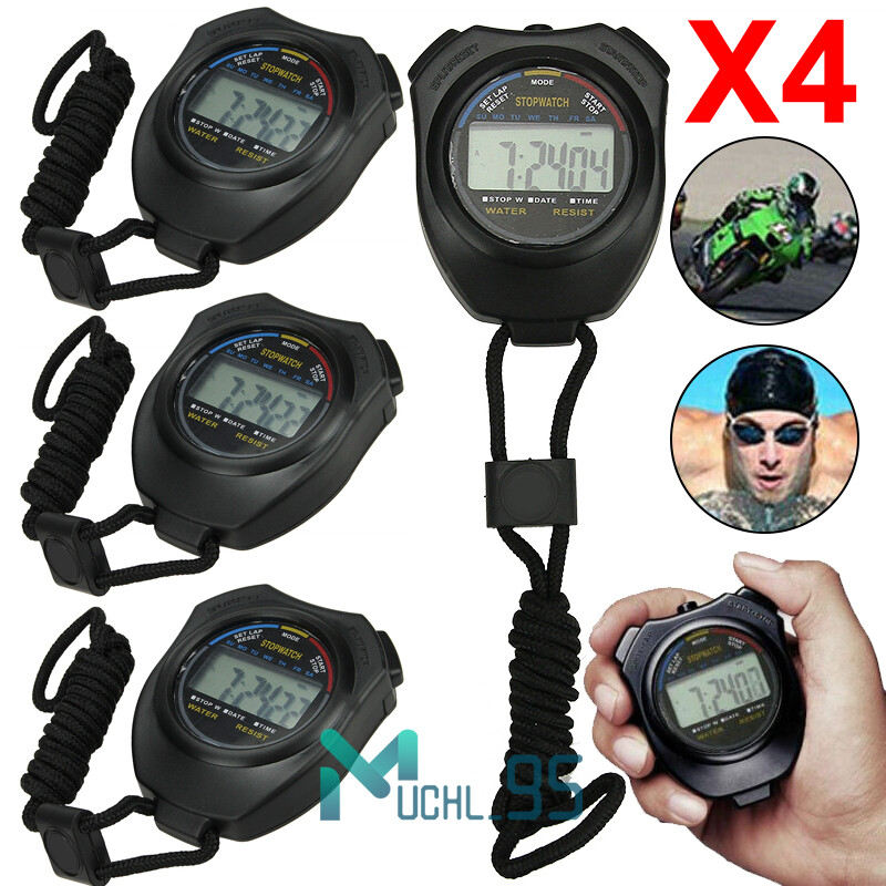 4PCS SET Digital Stopwatch Sports Counter Chronograph Date Timer Odometer Watch