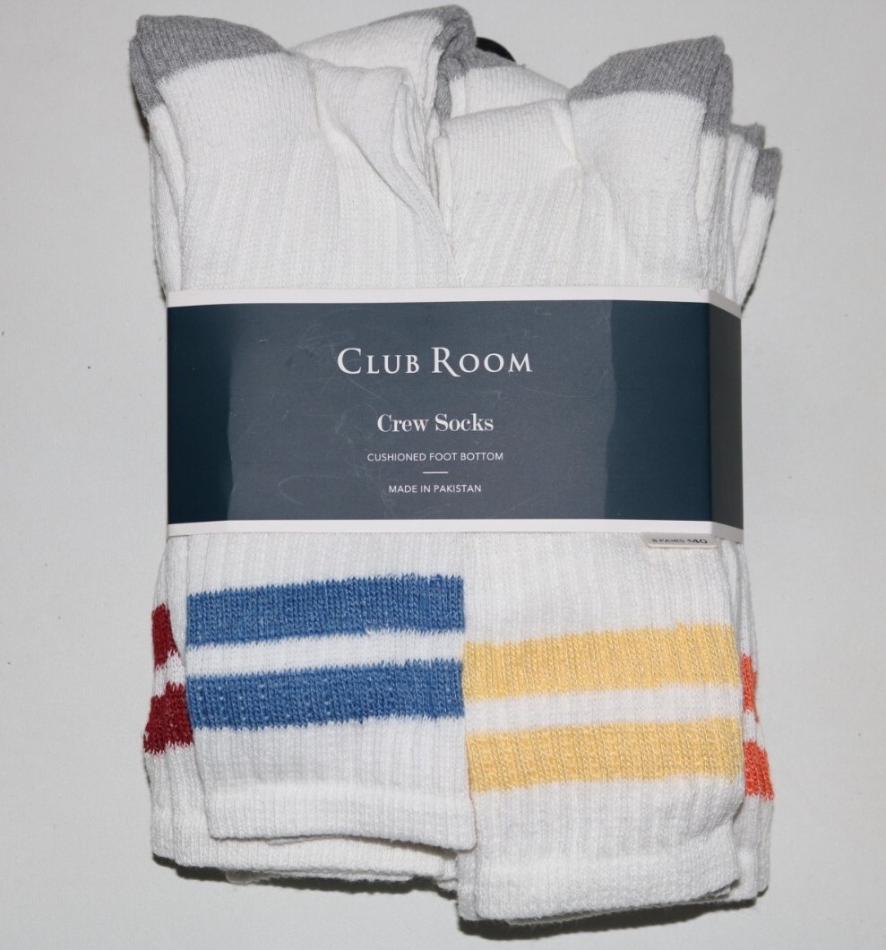 Club Room Men's White 8-Pack Cushioned Crew Socks Shoe Size 7-12 Sock Size 10-13