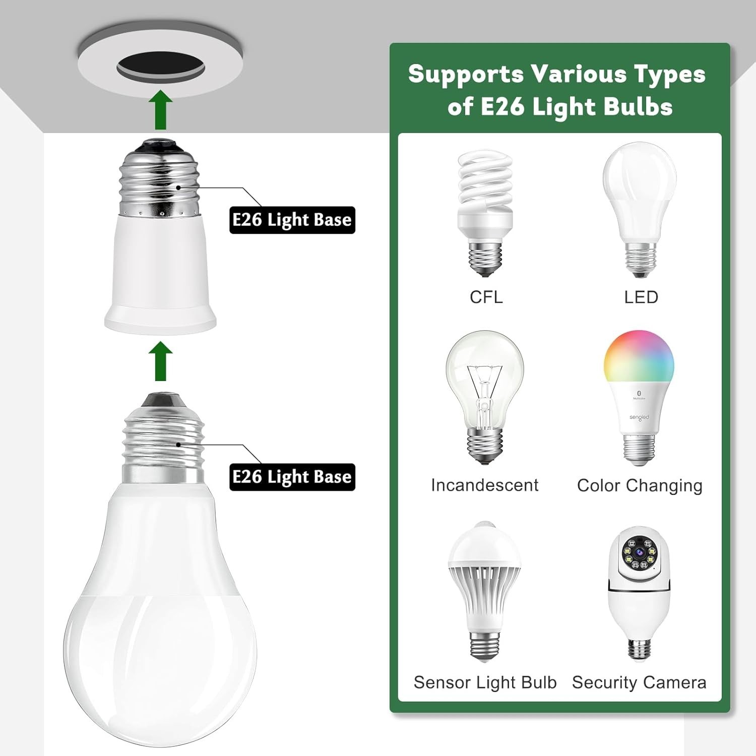 Light Socket Extender,E26 to E26 Medium Screw Bulb Socket Extension