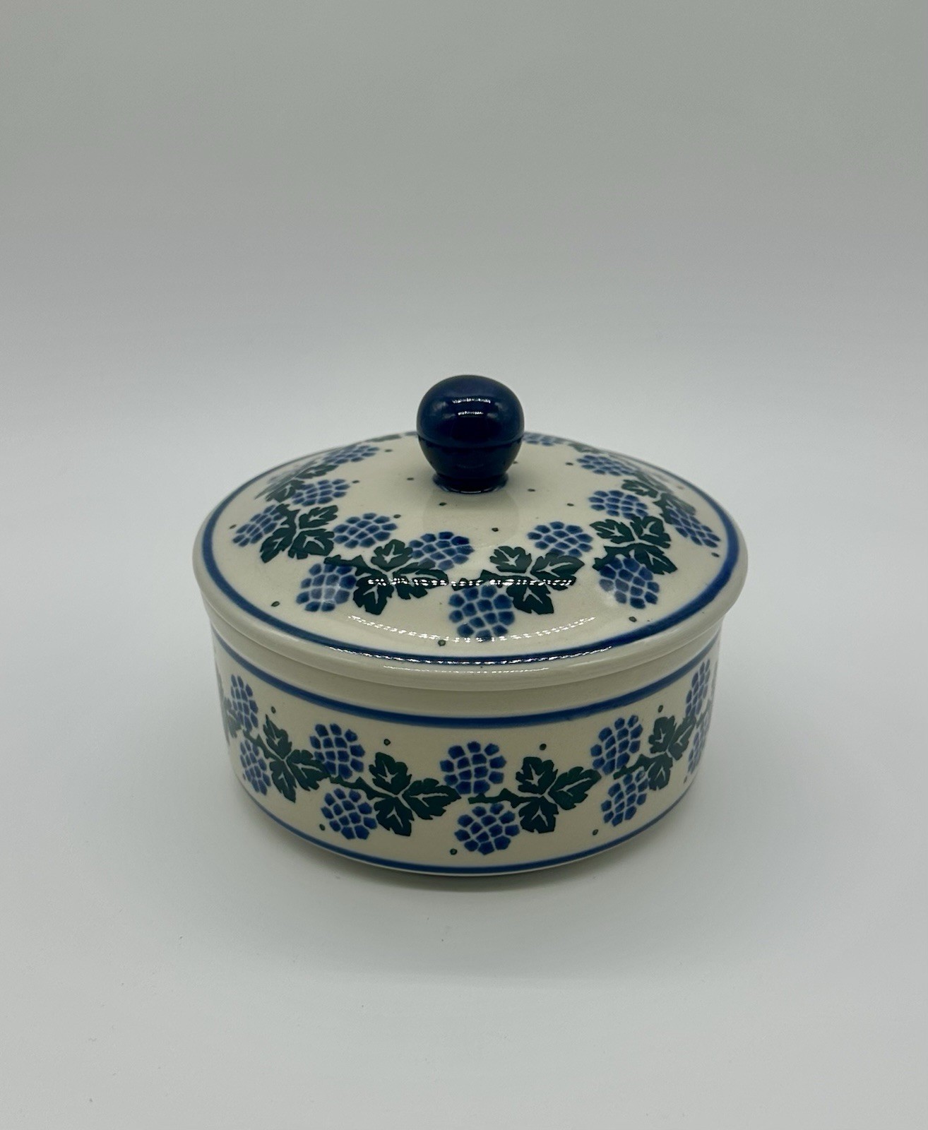 Ceramika Artystyczna Polish Pottery Jar with Lid 5" Blackberry Delight