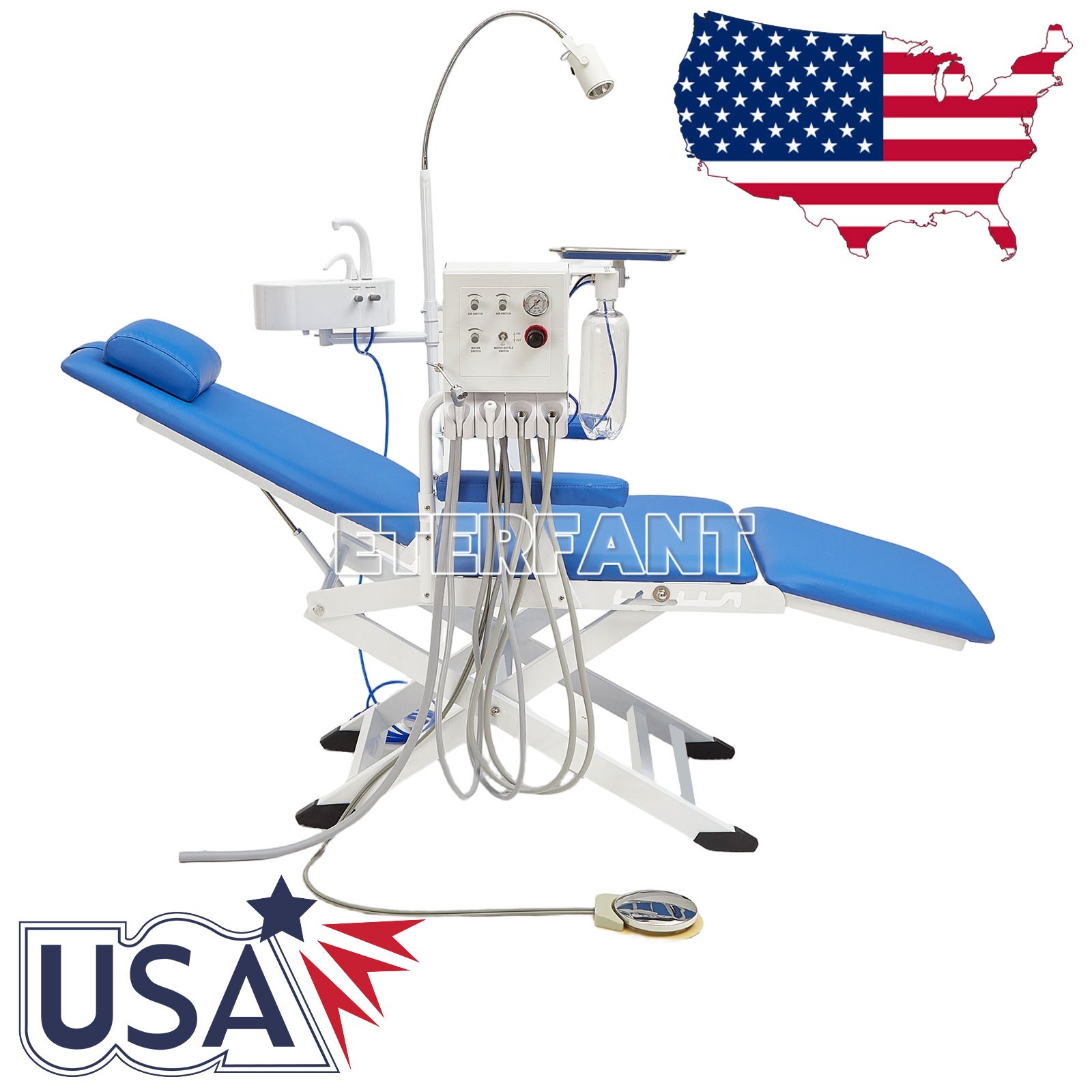 Dental Foldable Portable Folding Chair+Unit Air Turbine Dentist LED Exam Light