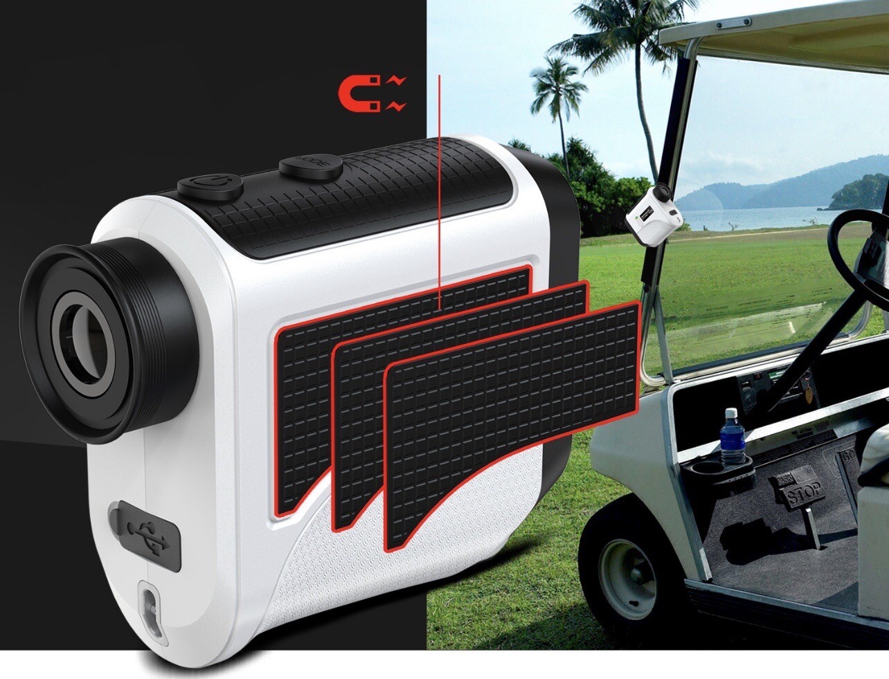 Golf Rangefinder Slope, 665 Yards 6.5X Laser Range Finder Flaglock Cart Magnet.