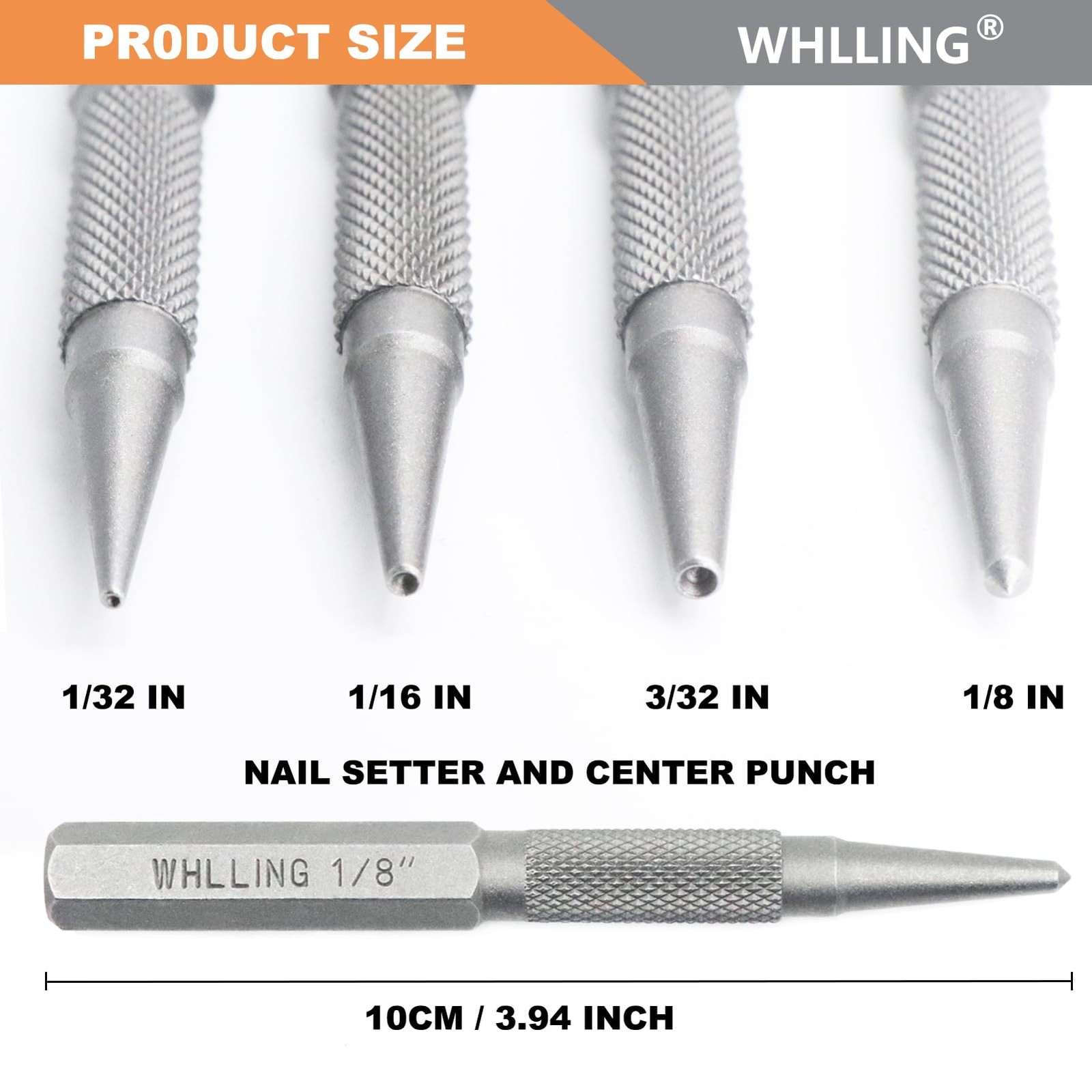 4Piece Nail Setter Punch and Center Punch Set, Heat Treated Alloy Steel with ...