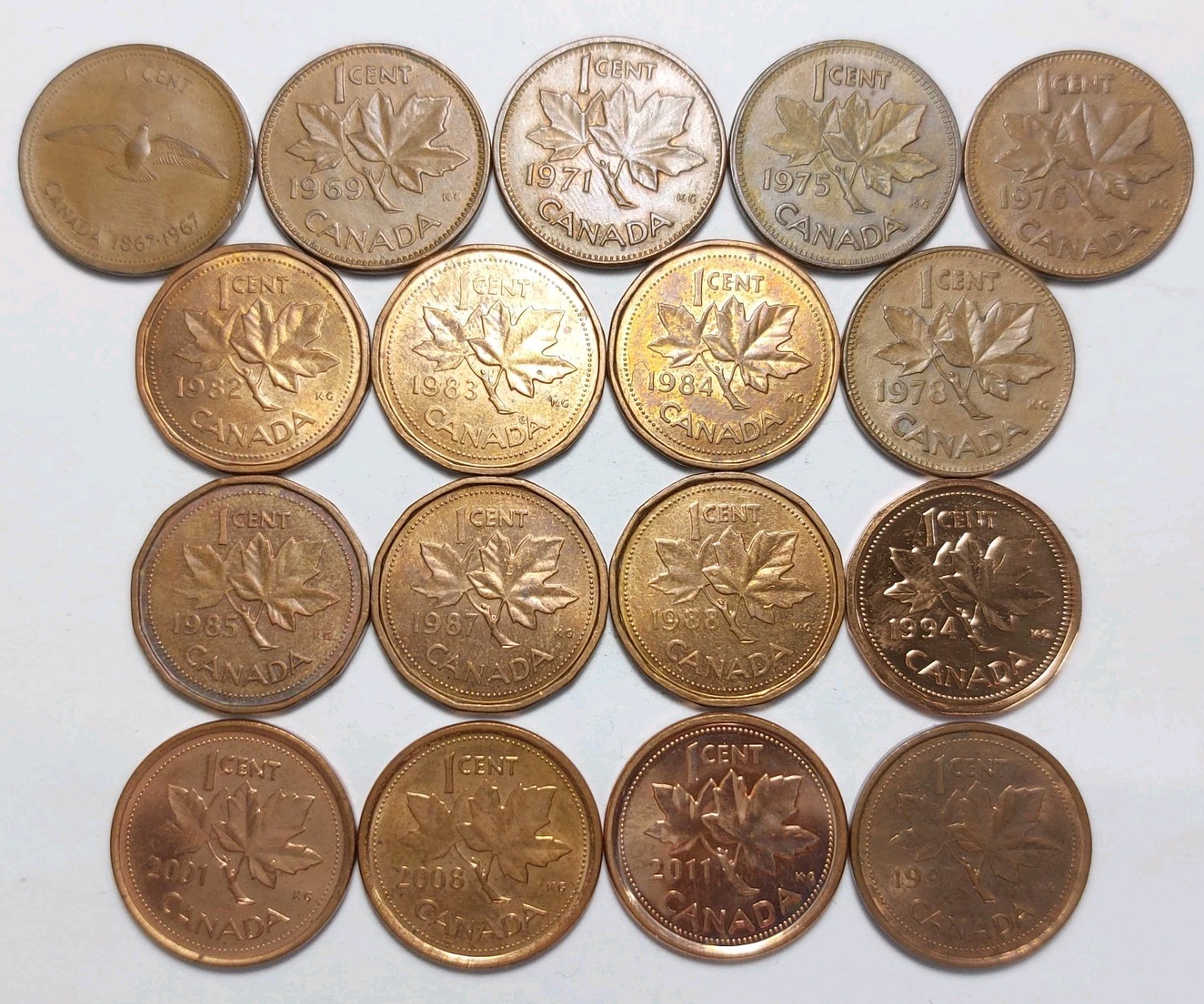 Canada 1 Cent Coins Bulk Job Lot 17x Mixed Dates 1967-2011 Copper Pennies