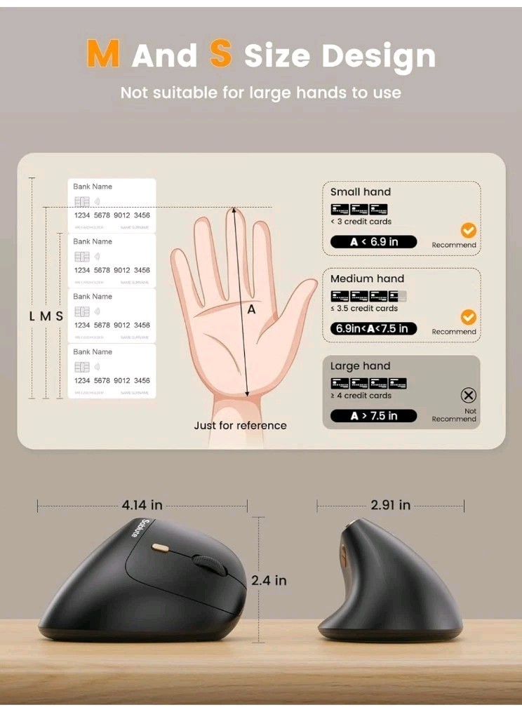 SABLUTE MAM3 Ergonomic Mouse, Bluetooth Mouse for small，medium, Black
