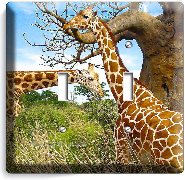 AFRICAN GIRAFFE LOVE ANIMALS 2 GANG LIGHT SWITCH WALL PLATE COVER ROOM ART DECOR
