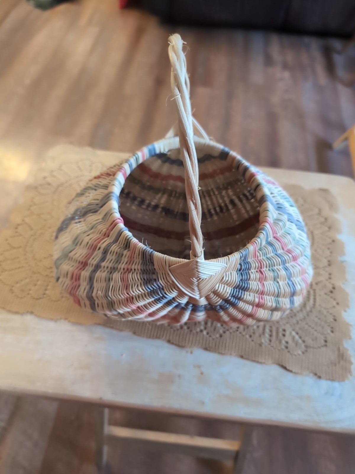 10.5" Wicker Buttocks Basket, Stripes w/ Handle