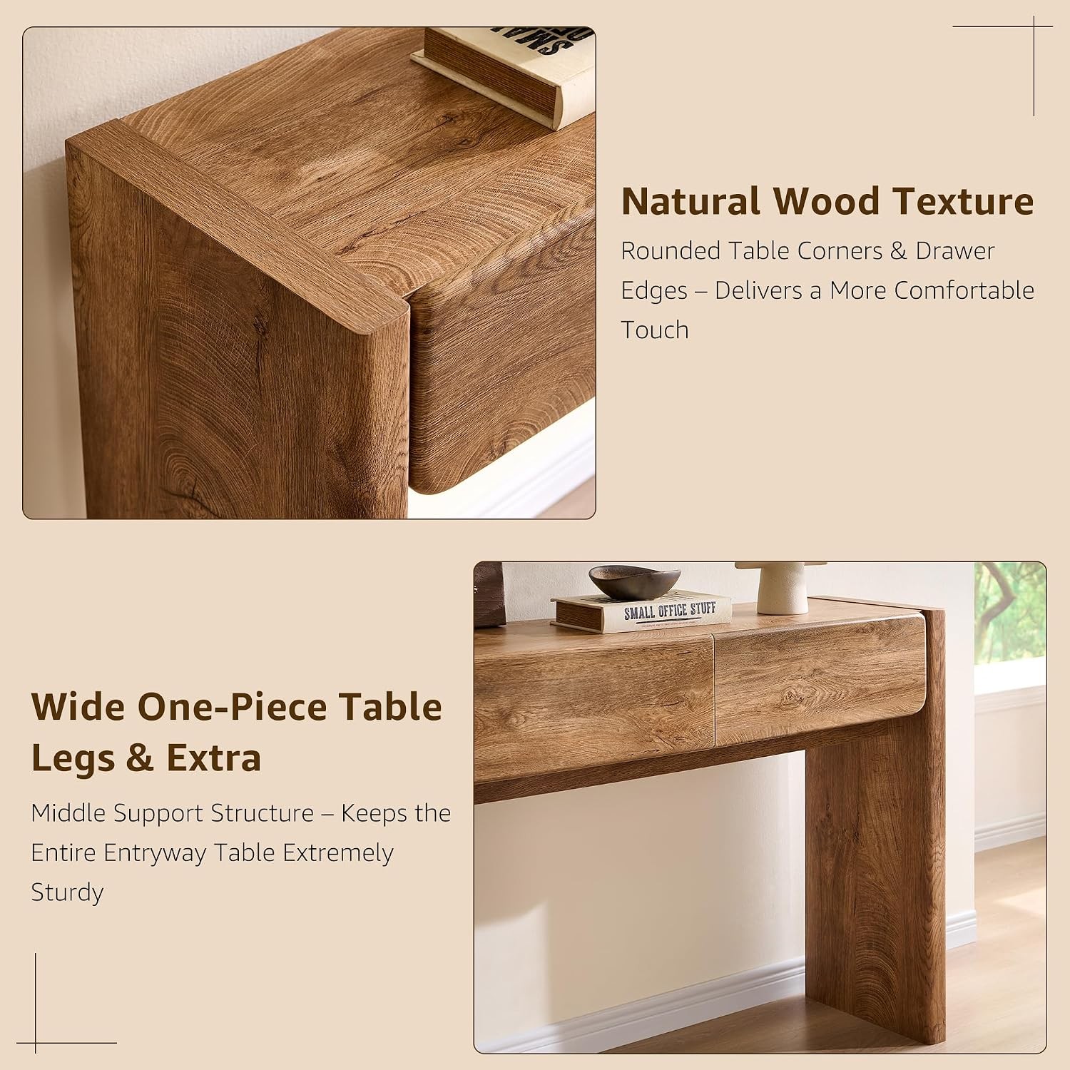 63'' Console Table W/ 3 Drawers Farmhouse Entryway Table W/ Rounded Corners