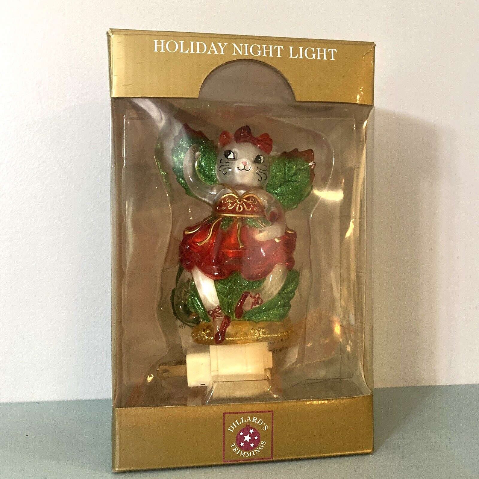 Dillards Christmas  Night Light Plug Cat Kitten Ballerina in 3D 5" Acrylic