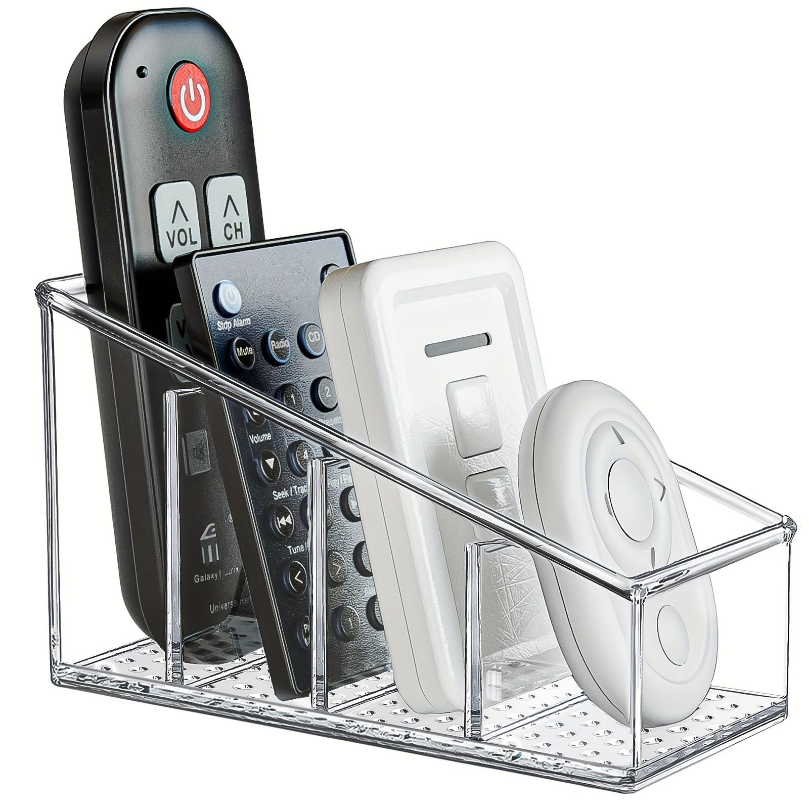 Clear Plastic Remote Holder 4-compartment Desk Organizer for Home & Office