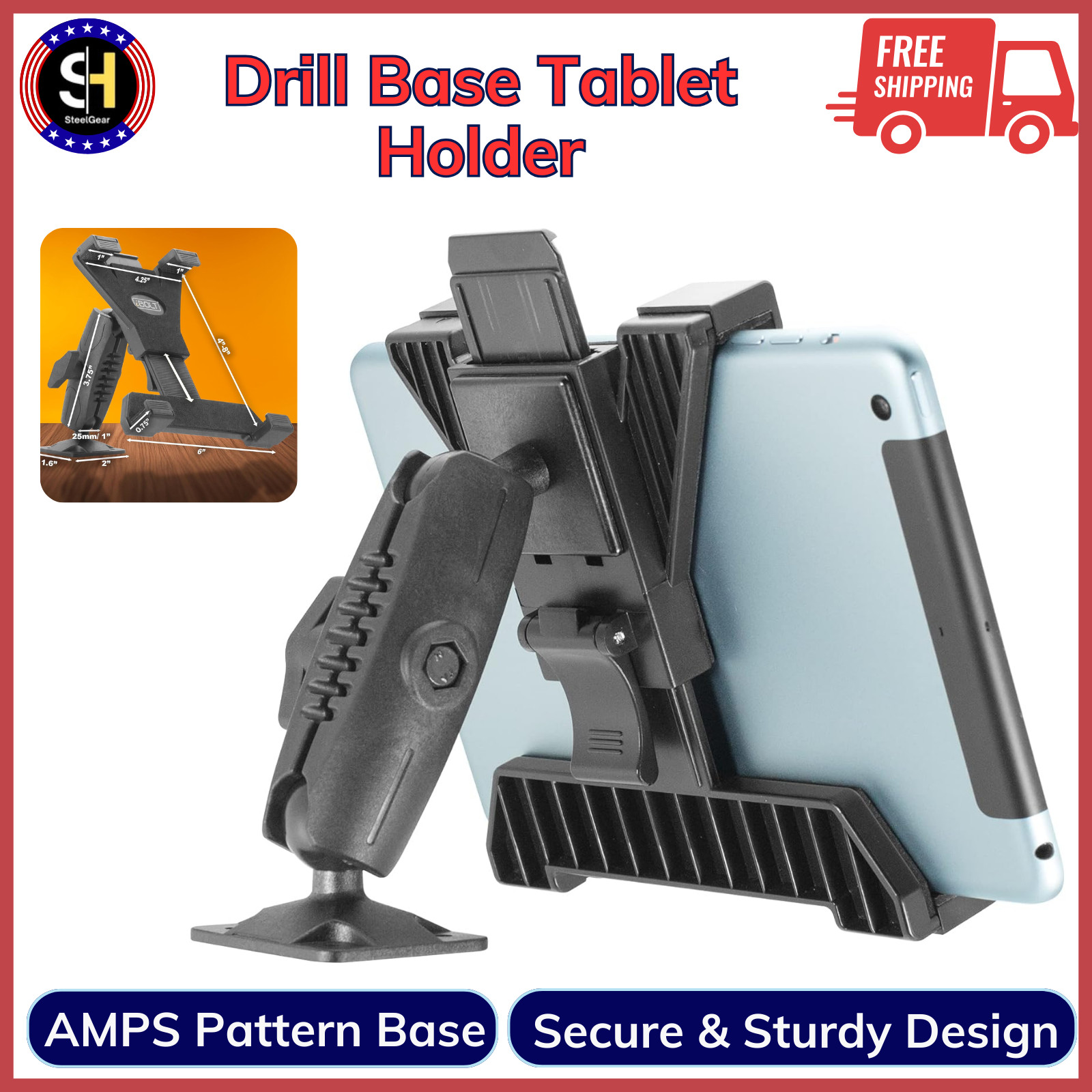iBOLT TabDock Bizmount AMPs - Heavy Duty Drill Base Tablet Holder/Mount, Black