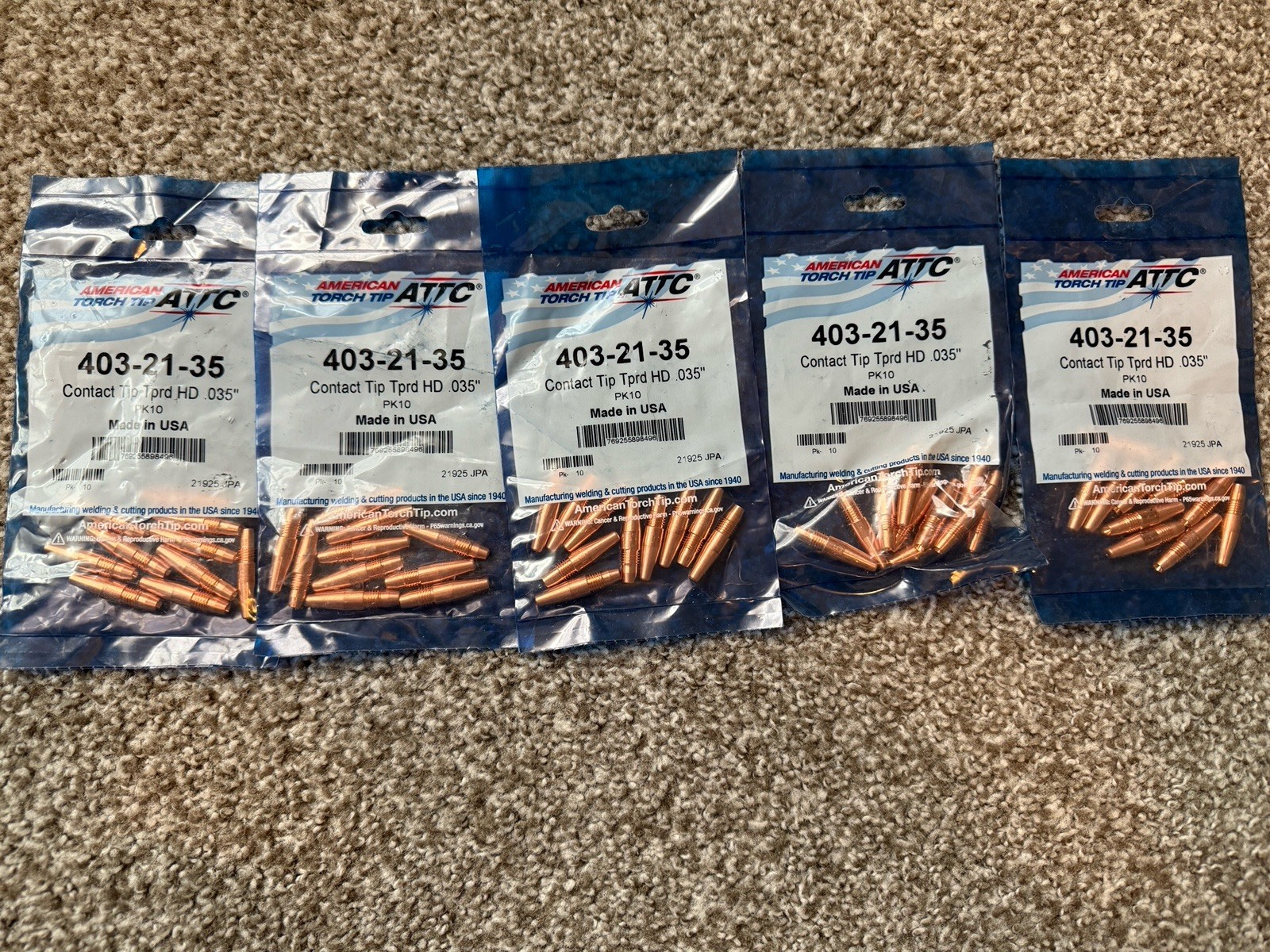 Lot of 5, American Torch Tip 403-21-35 Contact Tip Tprd HD .035" 10 Pack