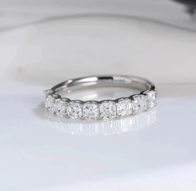 3Ct Asscher Cut Lab Created Diamond Half Eternity Band Ring 14k White Gold Over