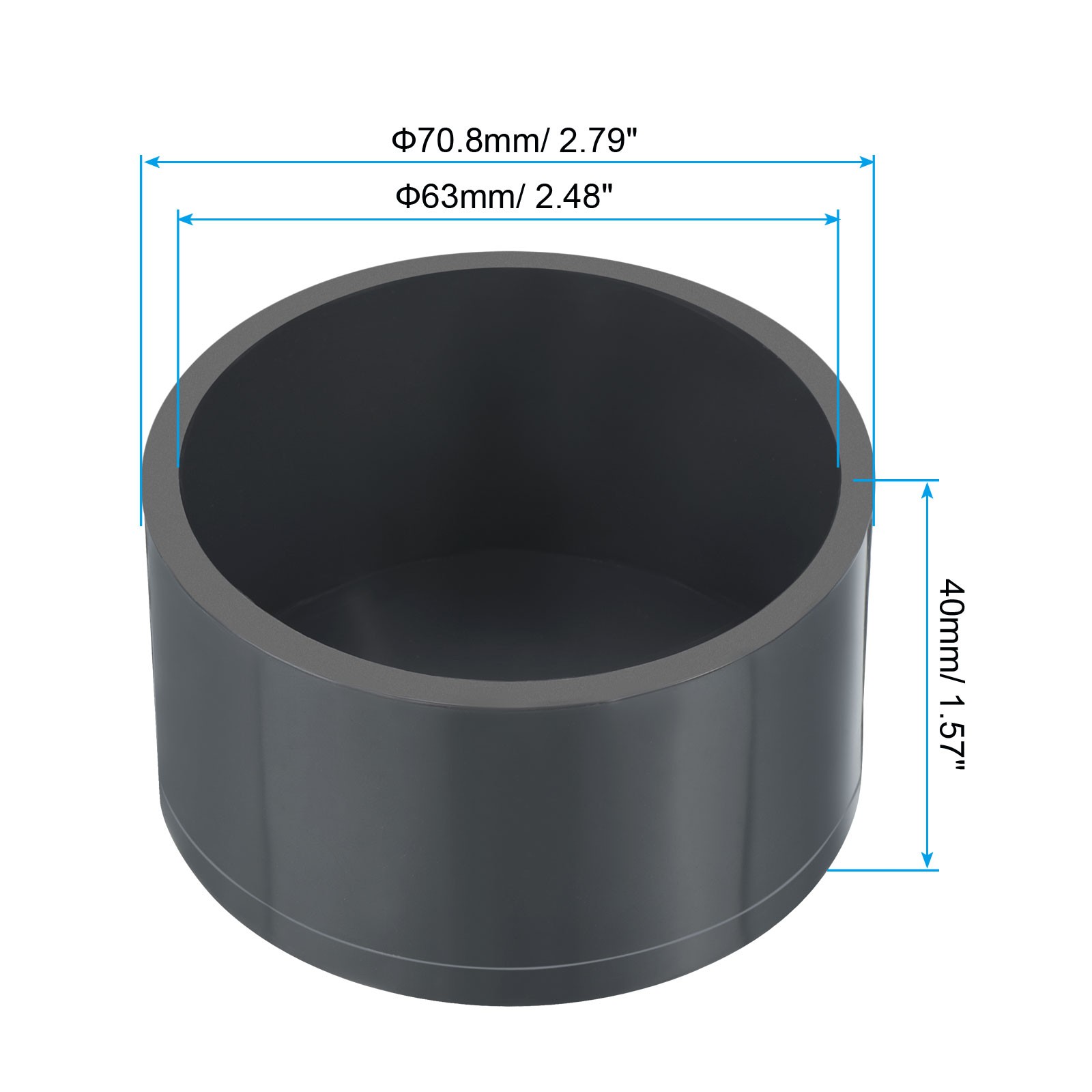 2" UPVC Pipe End Cap Fitting, Furniture Grade Plug Coupling Grey