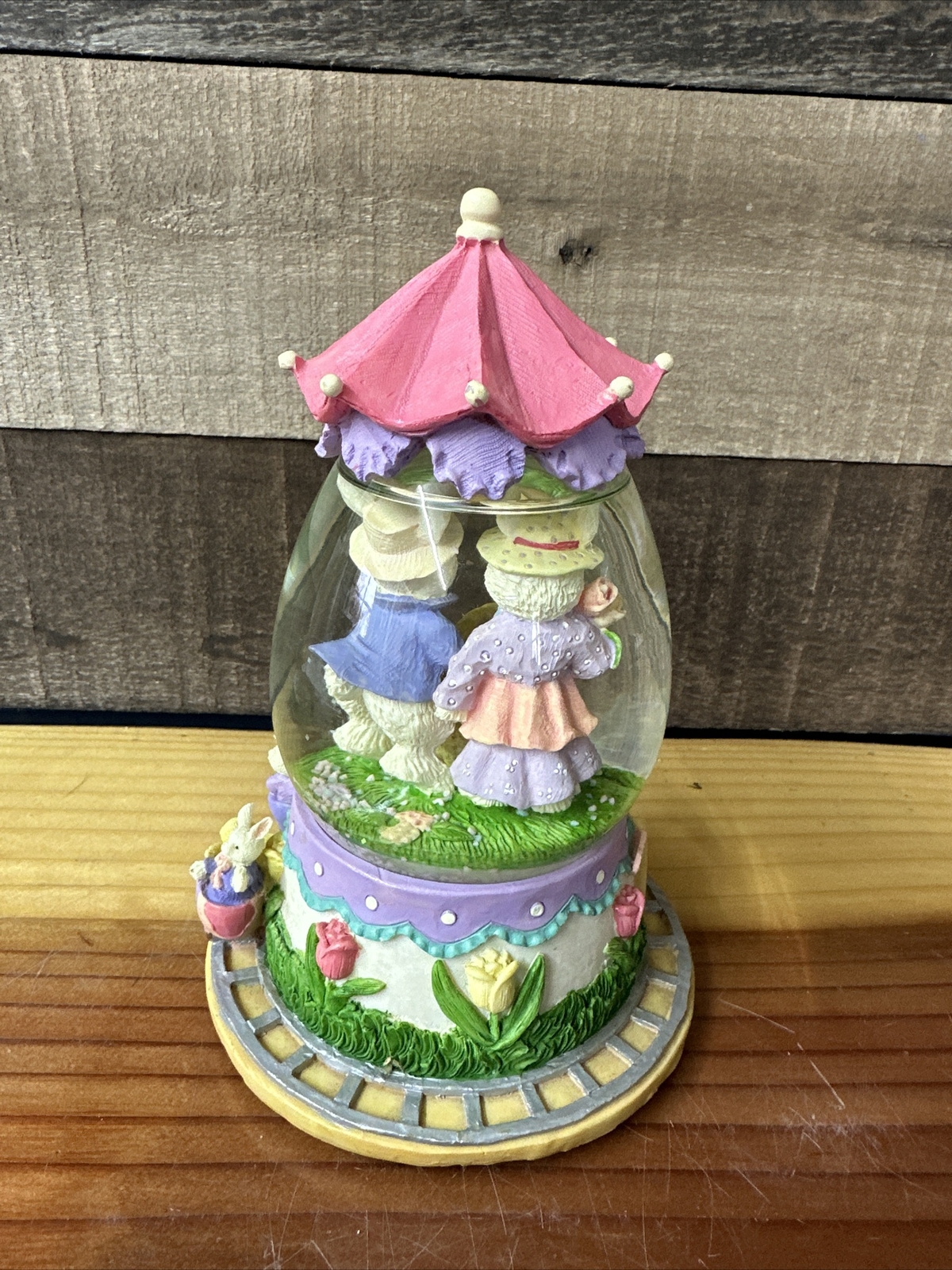 Easter musical snowglobe easter bonnet bunnies