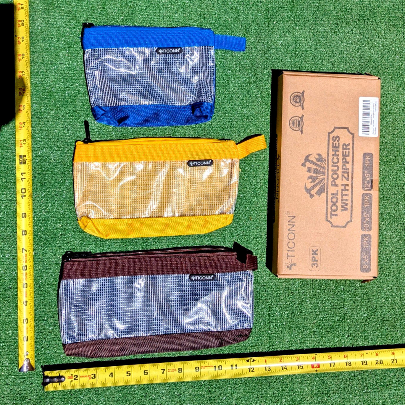 Ticonn 3-Pack Anti-Tear Clear Multisize Zipper Utility Tool Pouch Set EUC